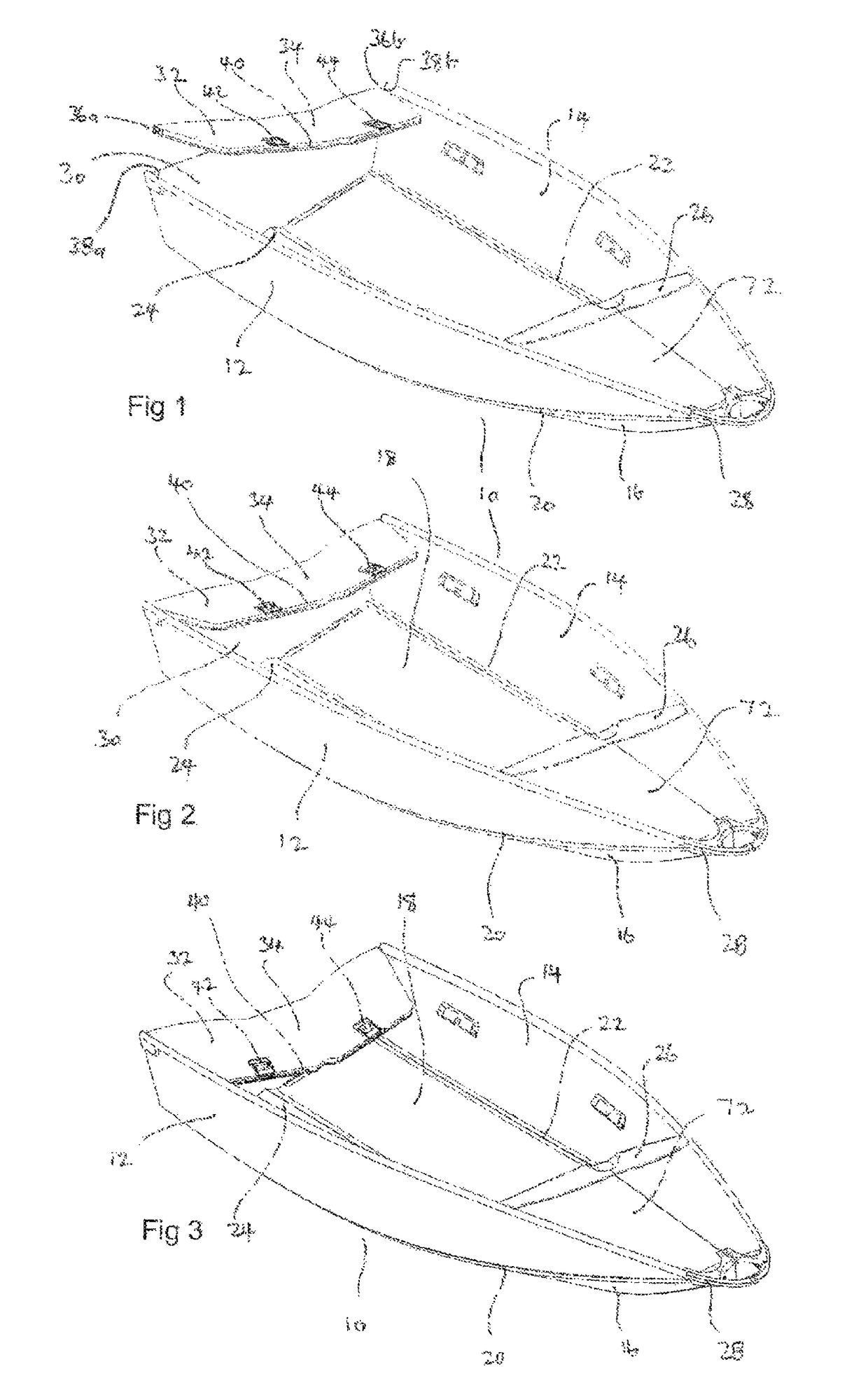 Stern transom and seating of a collapsible boat hull