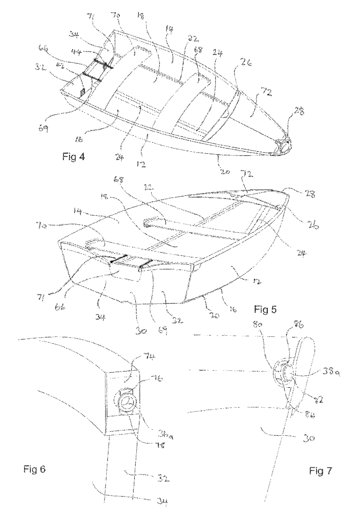 Stern transom and seating of a collapsible boat hull