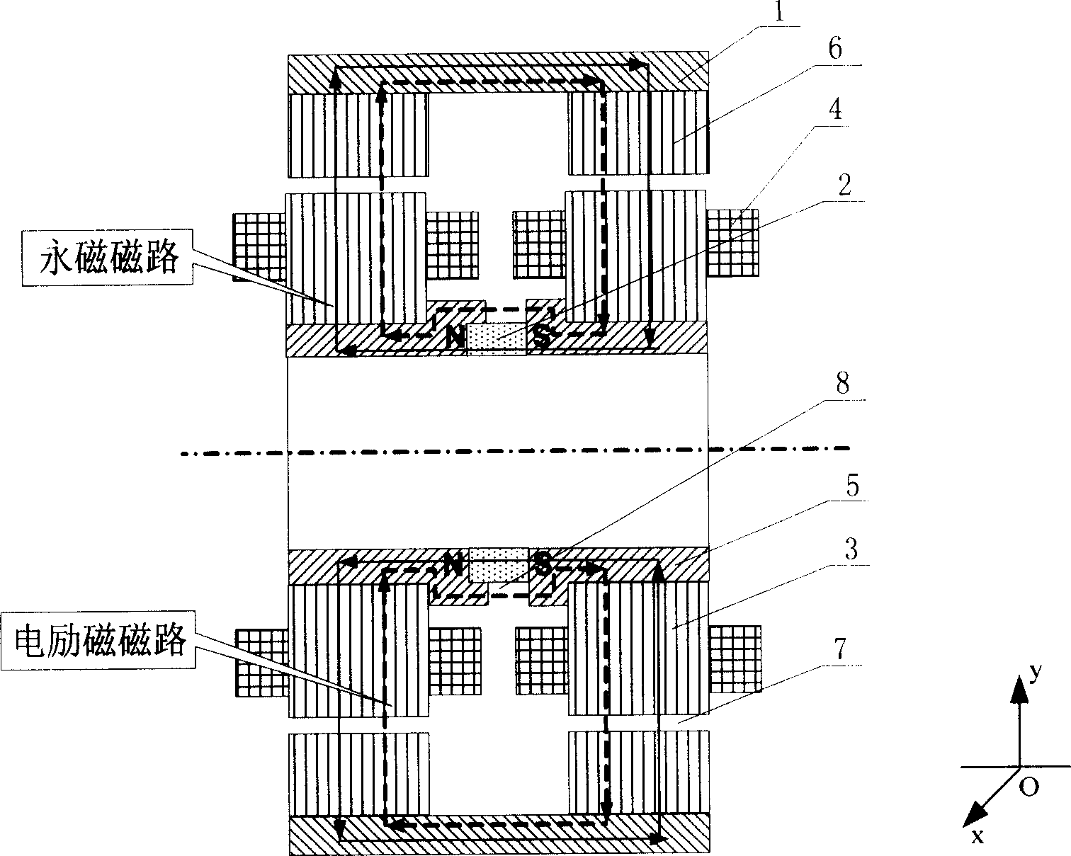 Permanent magnetism biased radial magnetic bearing in external rotor