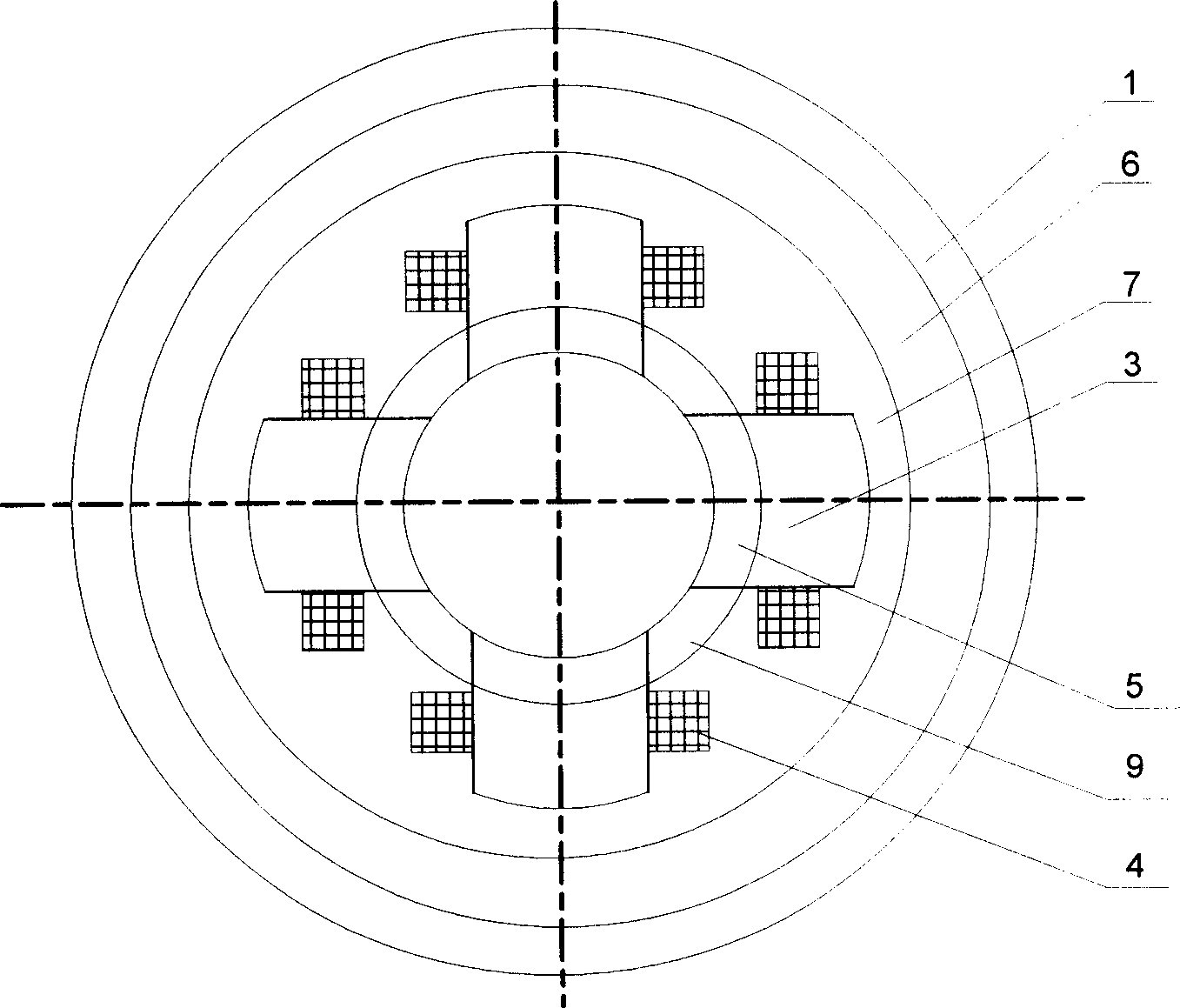 Permanent magnetism biased radial magnetic bearing in external rotor