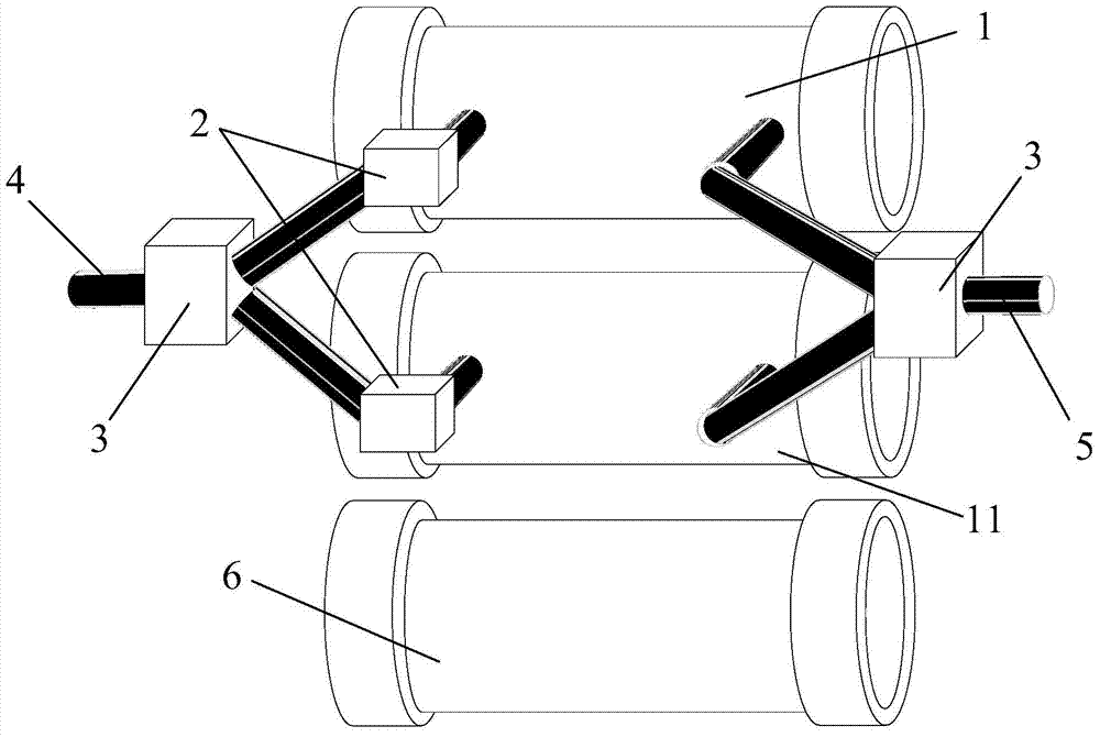 Three-gas-chamber switching device of spectrograph and gas online spectrum testing method