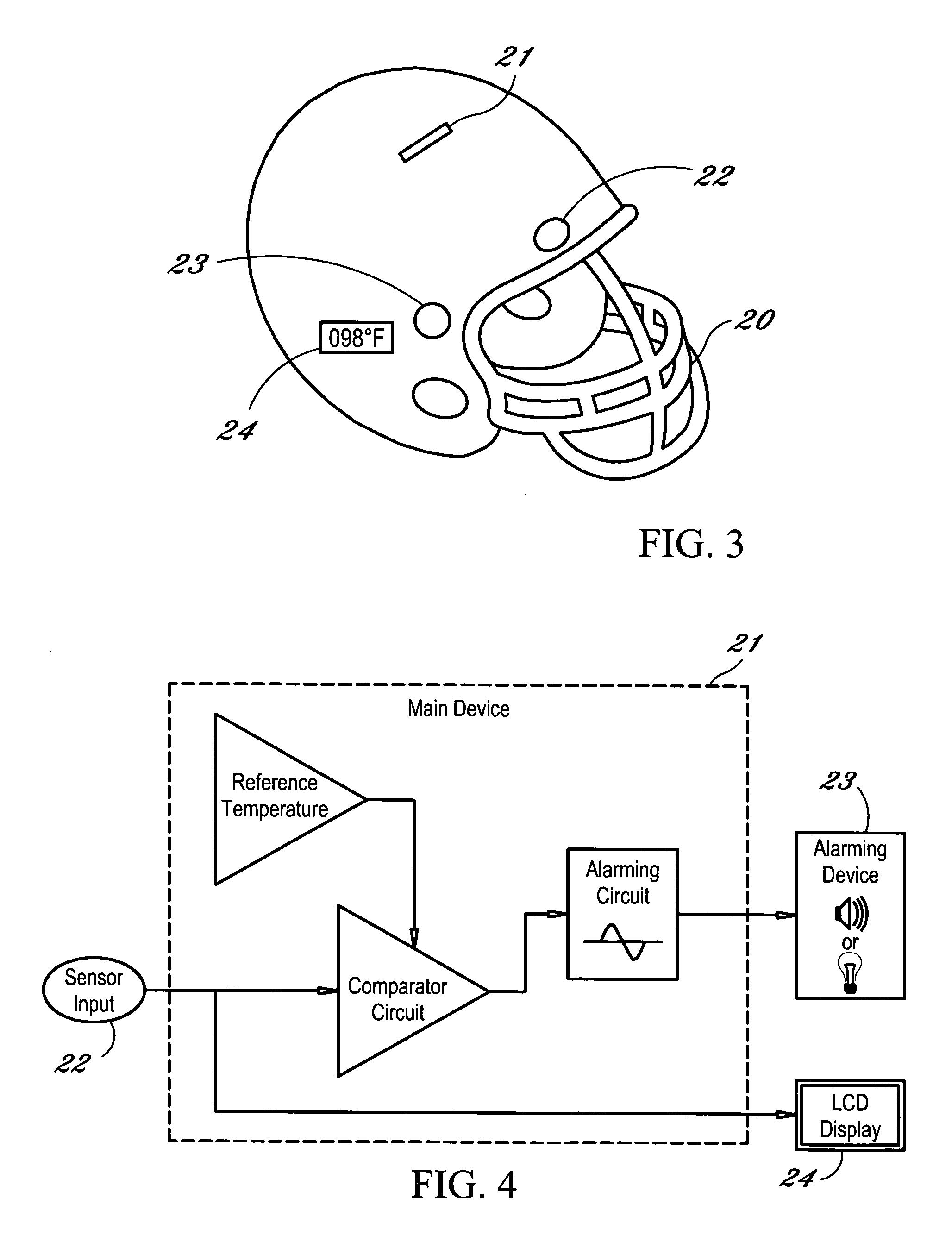 Body temperature measuring device for helmet or head gear