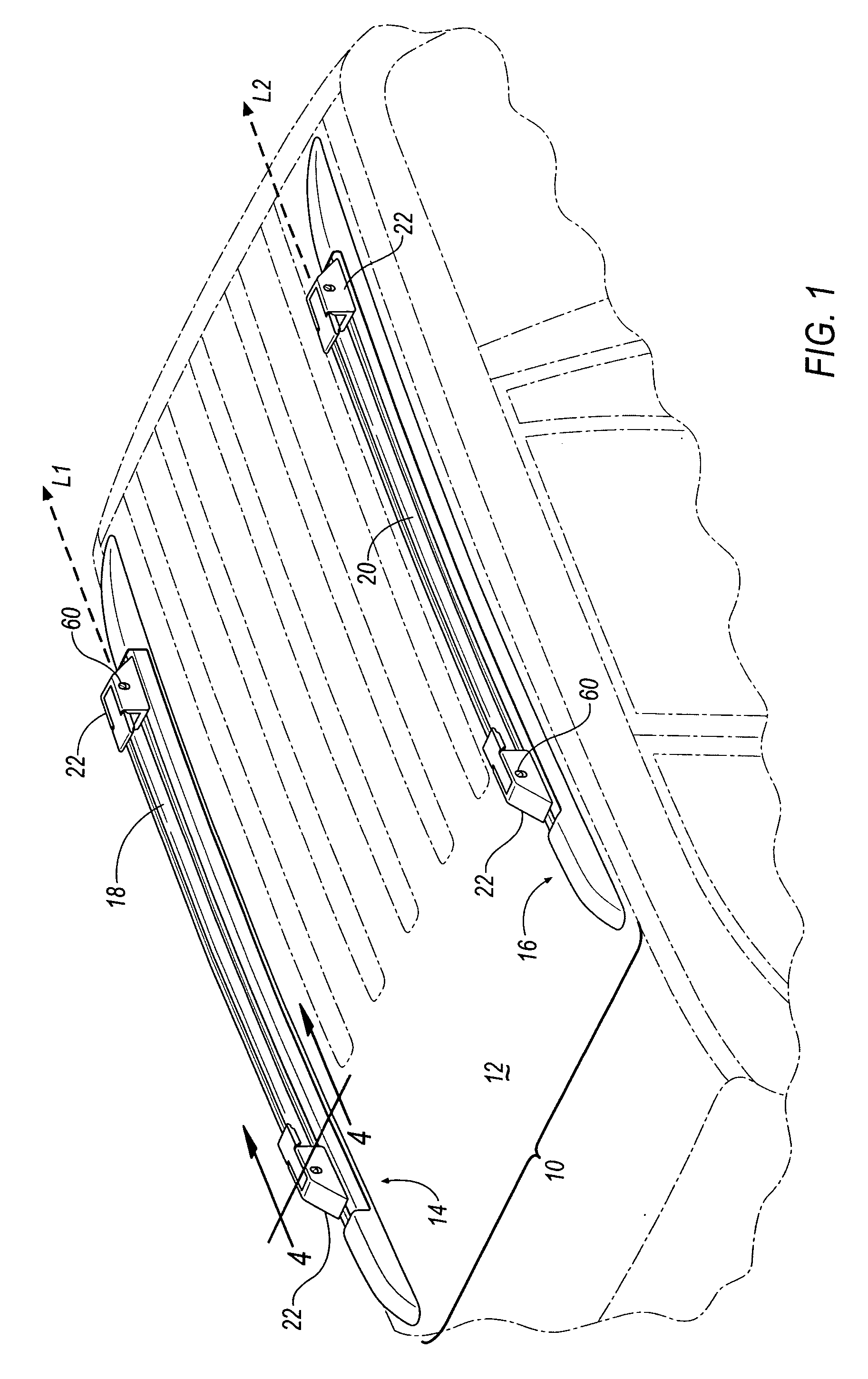 Article carrier assembly with removable stowable cross-rails and latching mechanism therefor