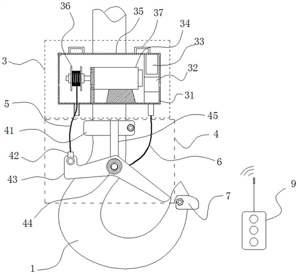 Remote control unhooking device for high-altitude lifting appliance and using method thereof