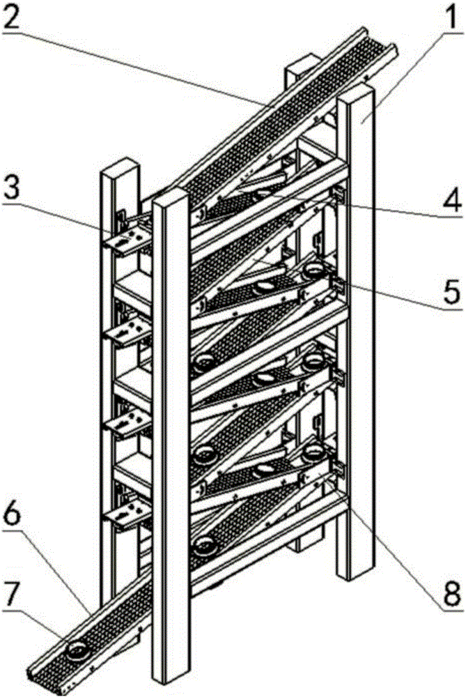 Z-shaped descending conveying device for sliding by dint of self gravity and provided with anti-falling seesaw