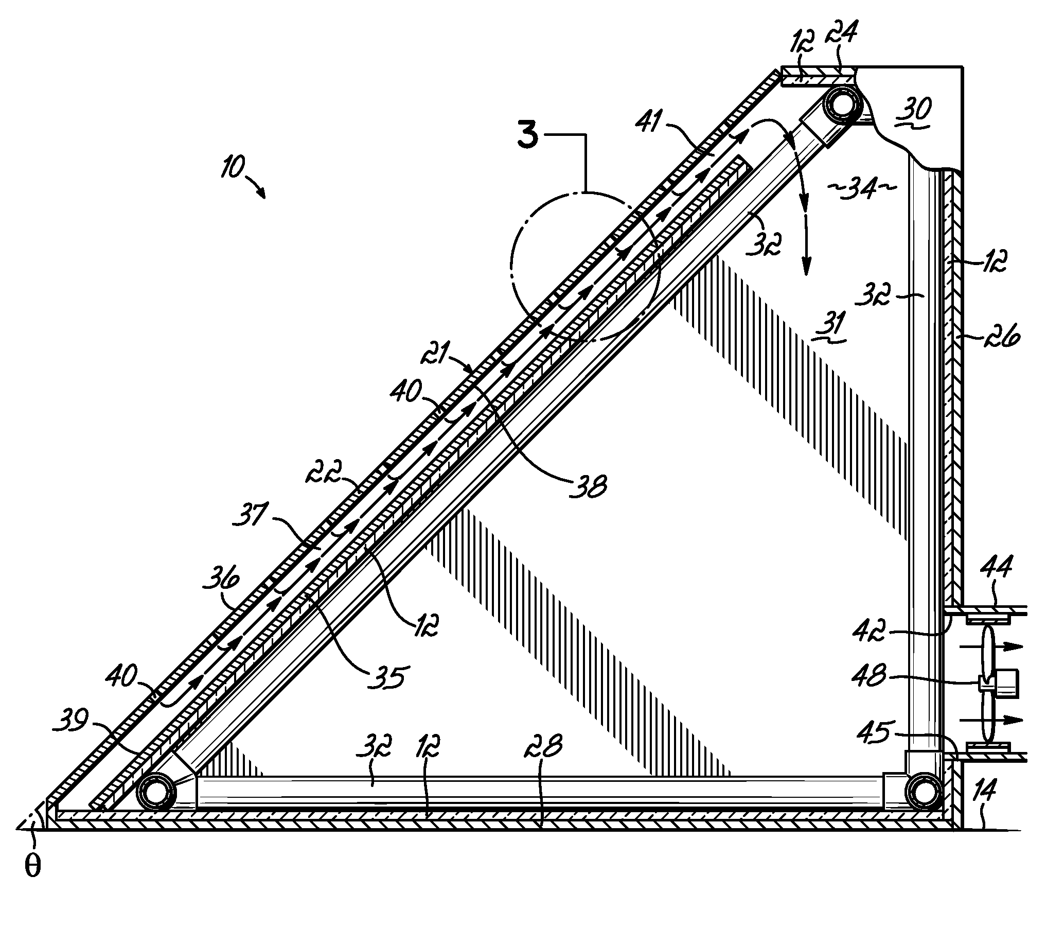 Solar heating system and architectural structure with a solar heating system