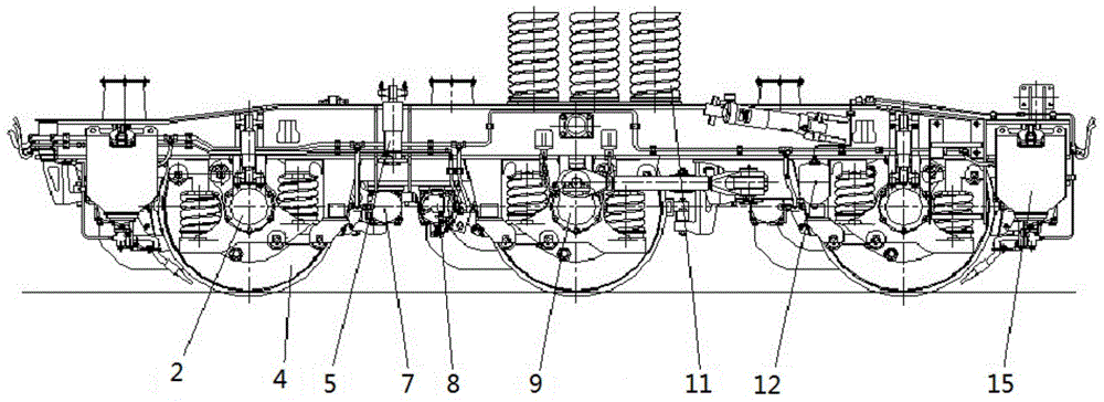 Quasi-high speed broad-gauge triaxial internal combustion locomotive bogie