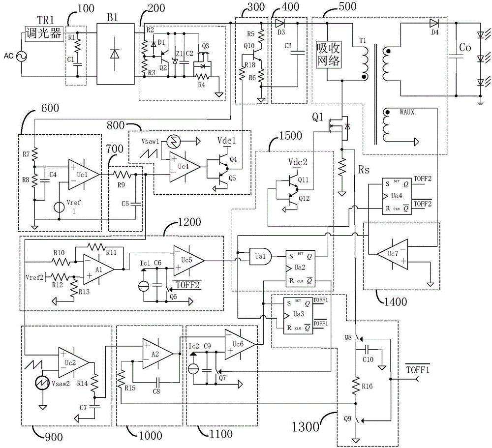 LED driving circuit applicable to silicon controlled rectifier light modulator, and control circuit thereof