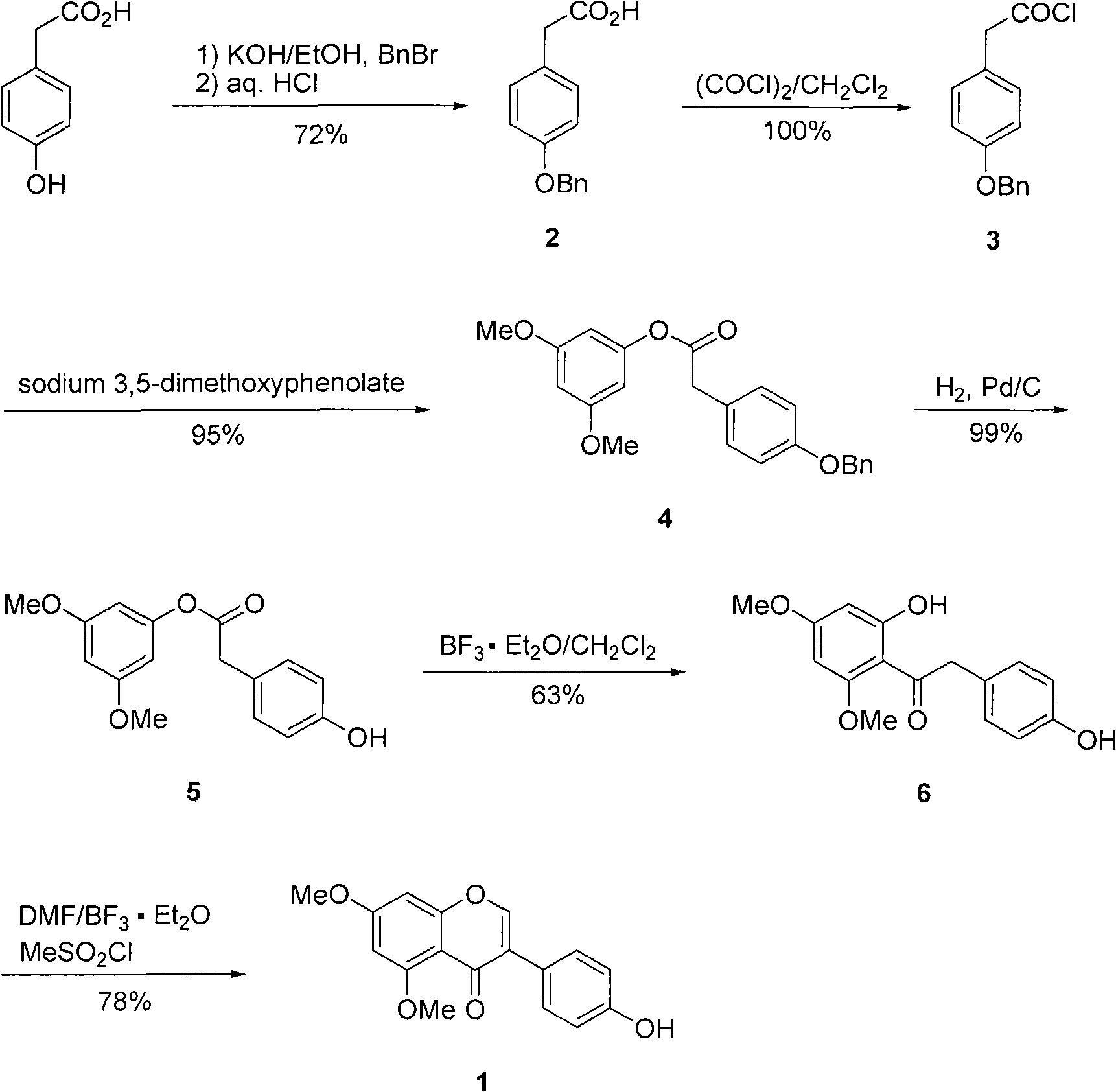 Natural product 5,7-dimethoxy-4'-hydroxyisoflavone preparation method