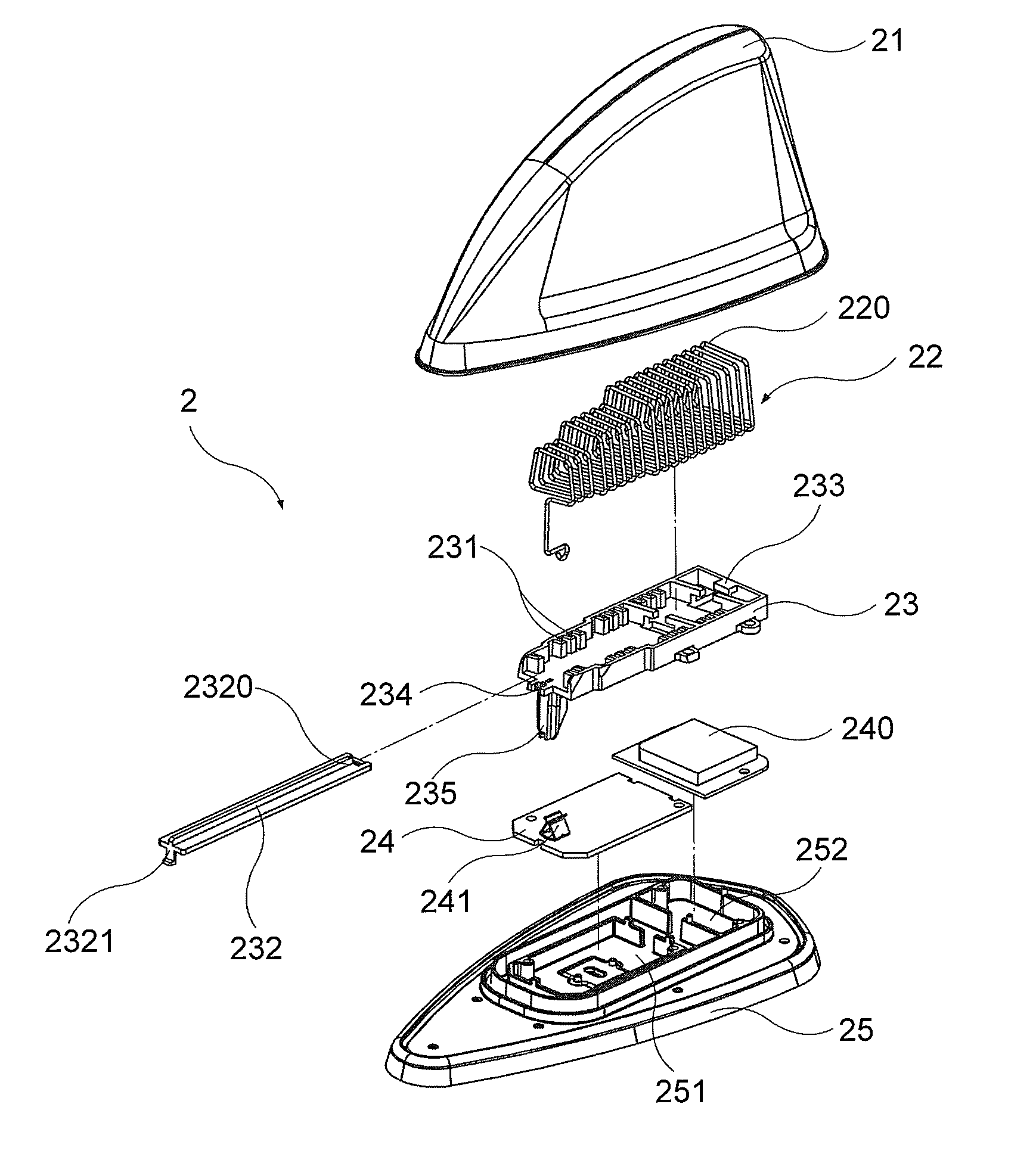 Shark fin type car antenna assembly