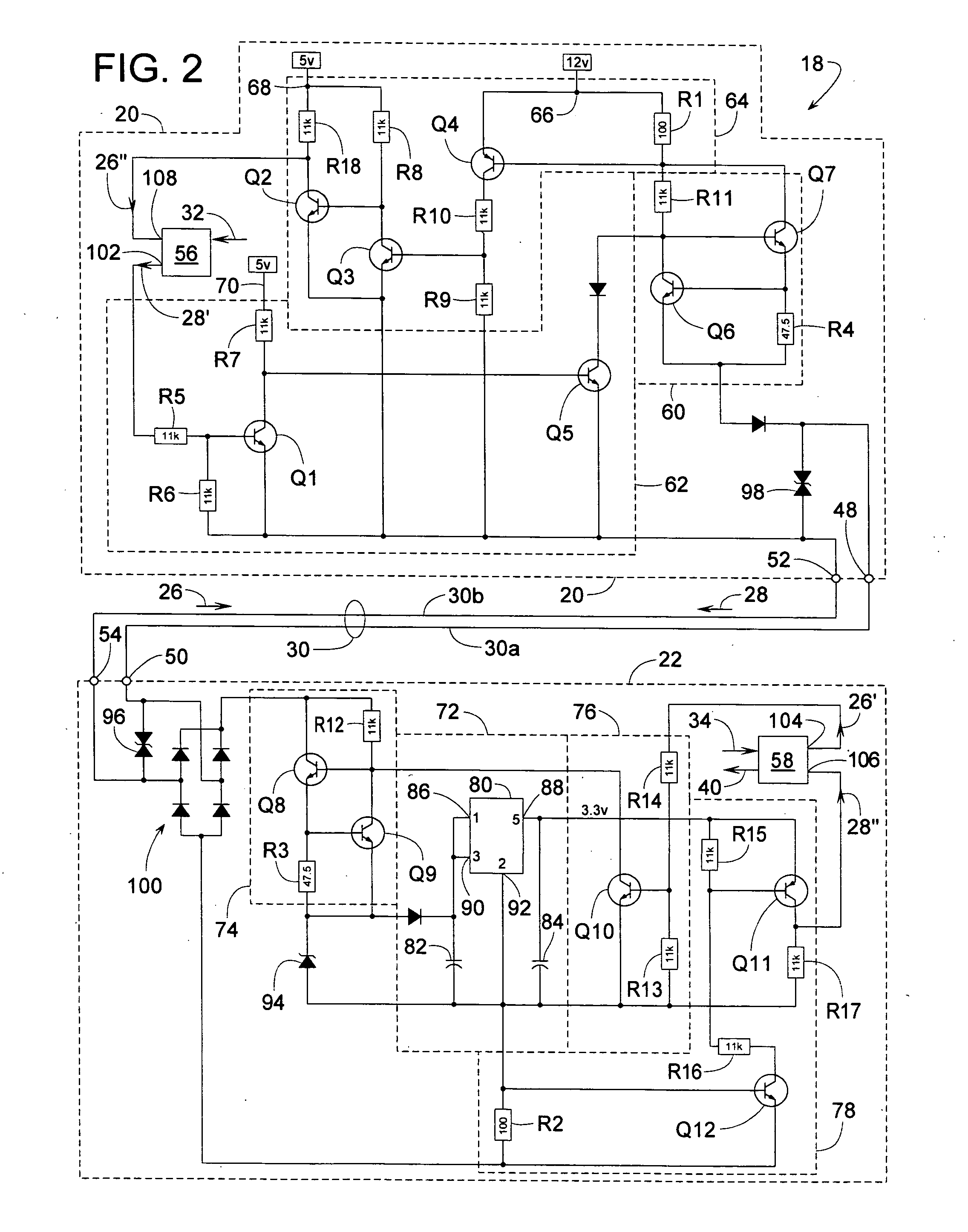 Two-wire power and communication link for a thermostat