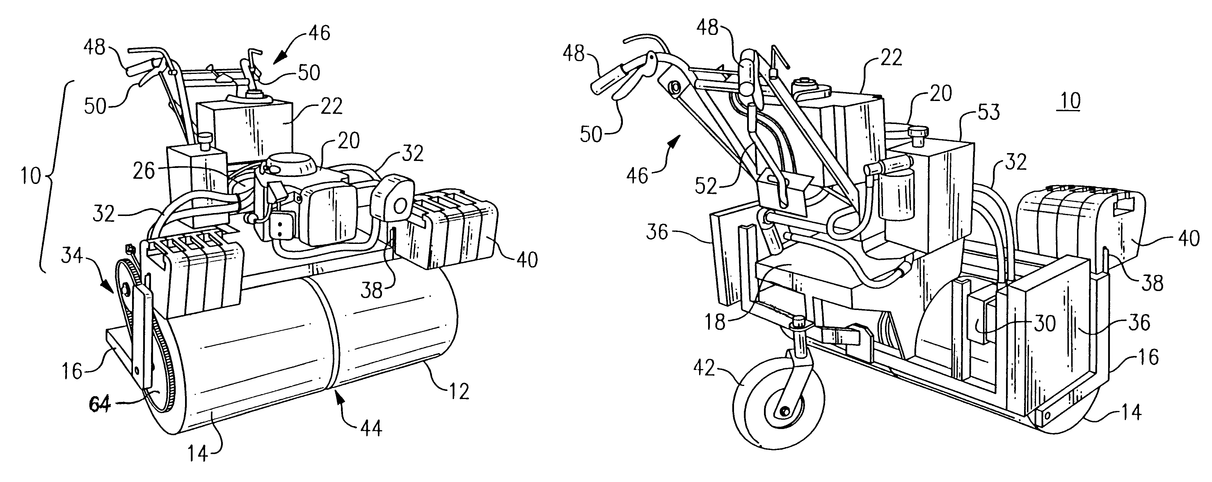 Hydraulic drive split lawn roller