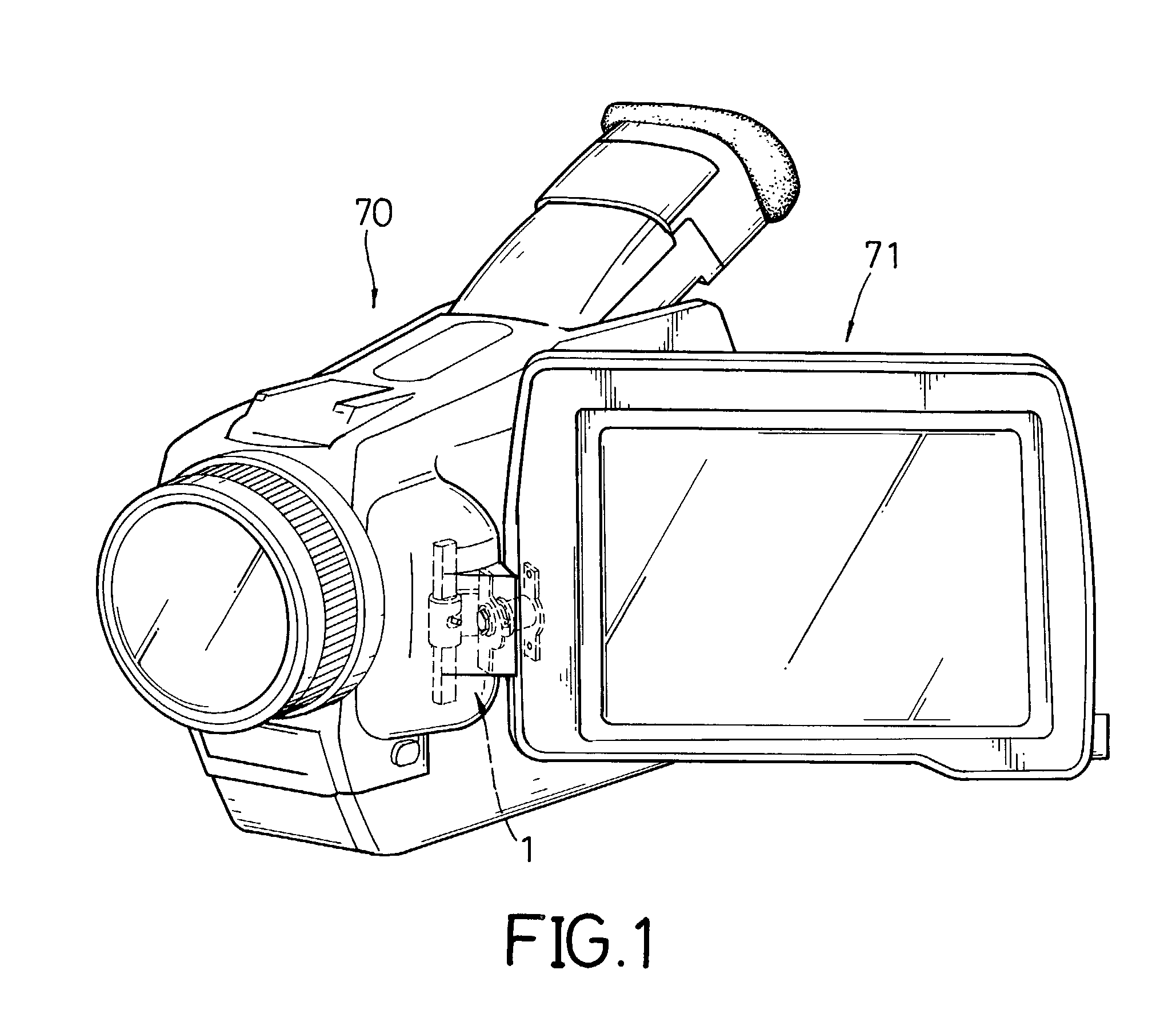 Hinge for an LCD monitor of a video movie camera