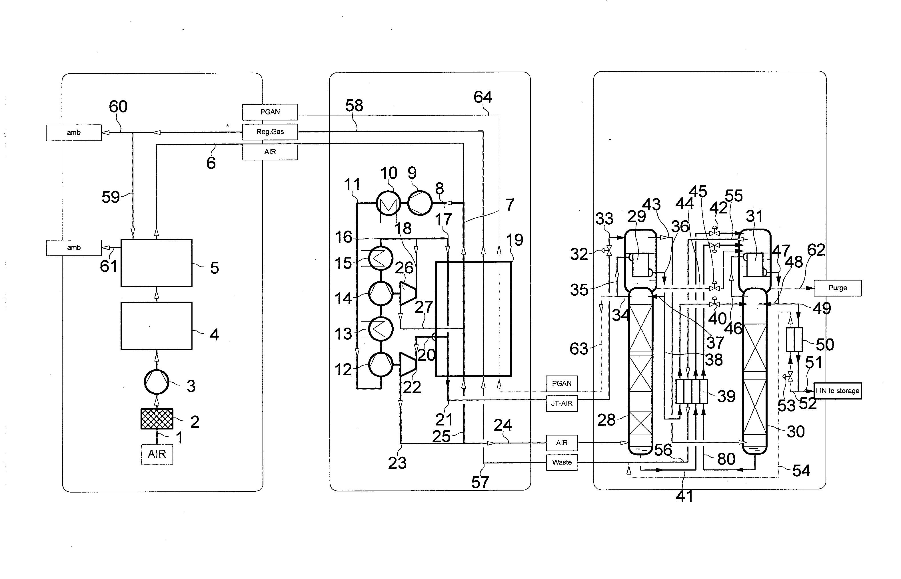 Process and Device for Obtaining Liquid Nitrogen by Low Temperature Air Fractionation