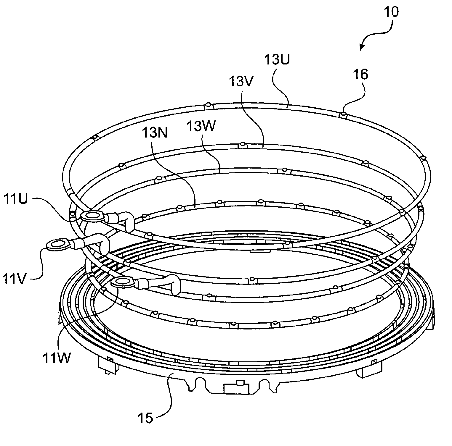 Power distribution unit for rotary electric machine with linear conductor connecting ring having terminal section with axially extending hole for connecting stator coil, and method for assembling rotary electric machine