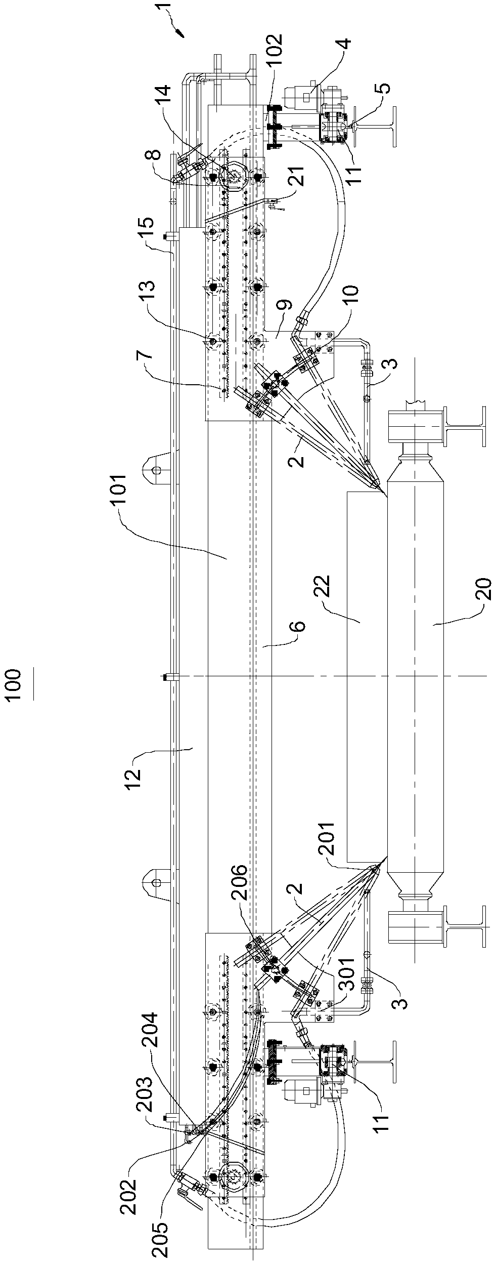 On-line chamfering device and continuous casting machine