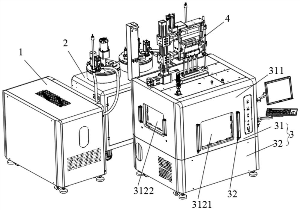 Chassis moving online trace vacuum glue pouring machine