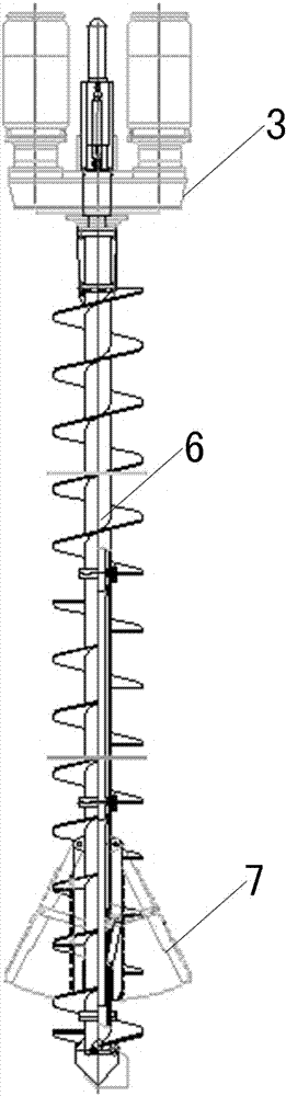 Complete set of device for long helical drilling and reaming bottom and method for reaming