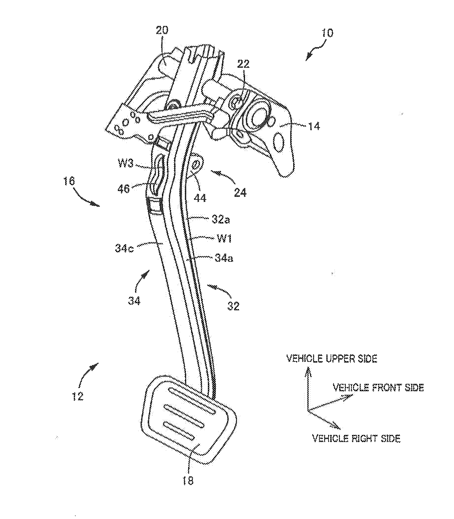 Operating pedal device for vehicle