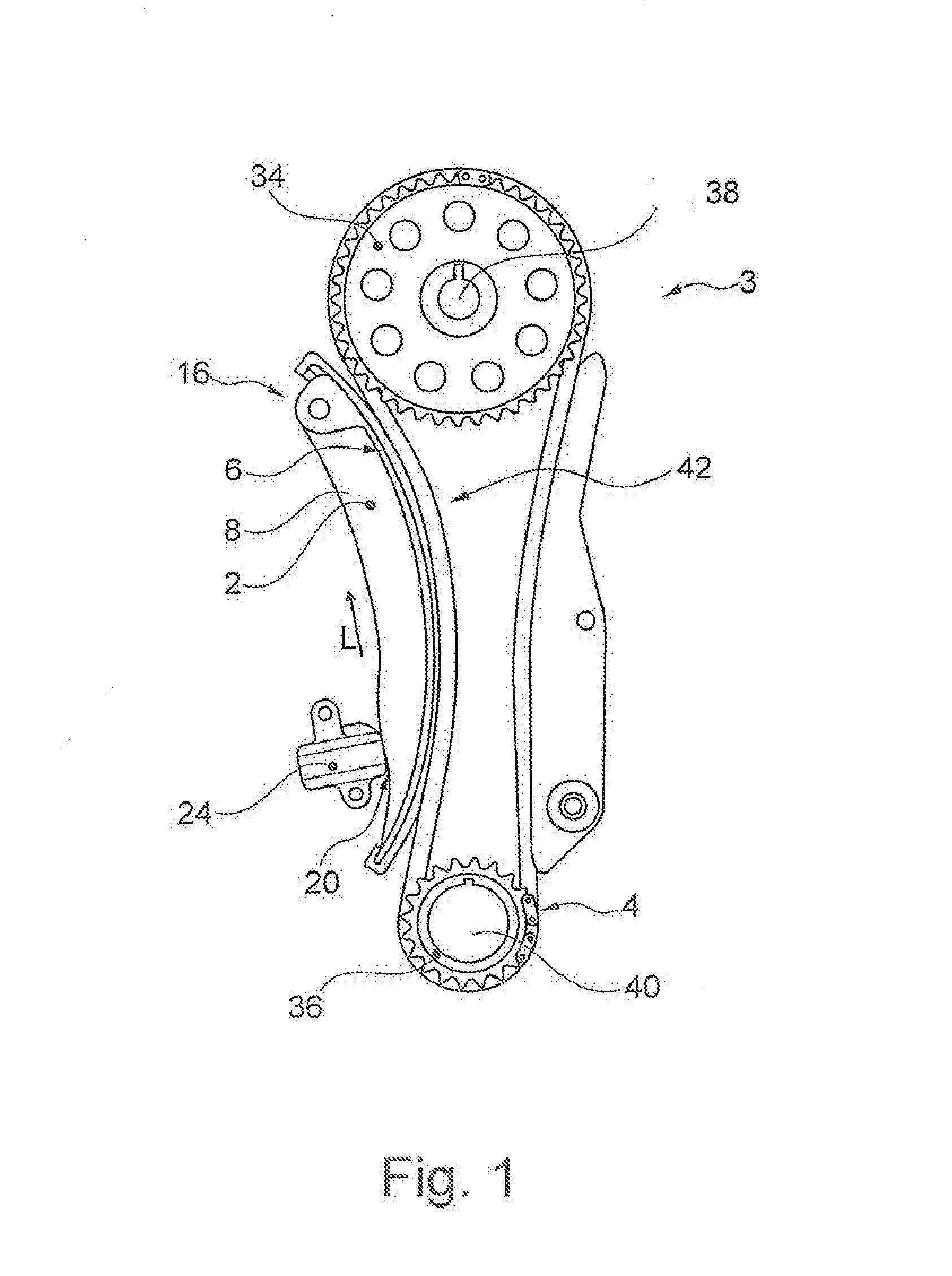 Tensioning rail, and traction mechanism drive including such a tensioning rail