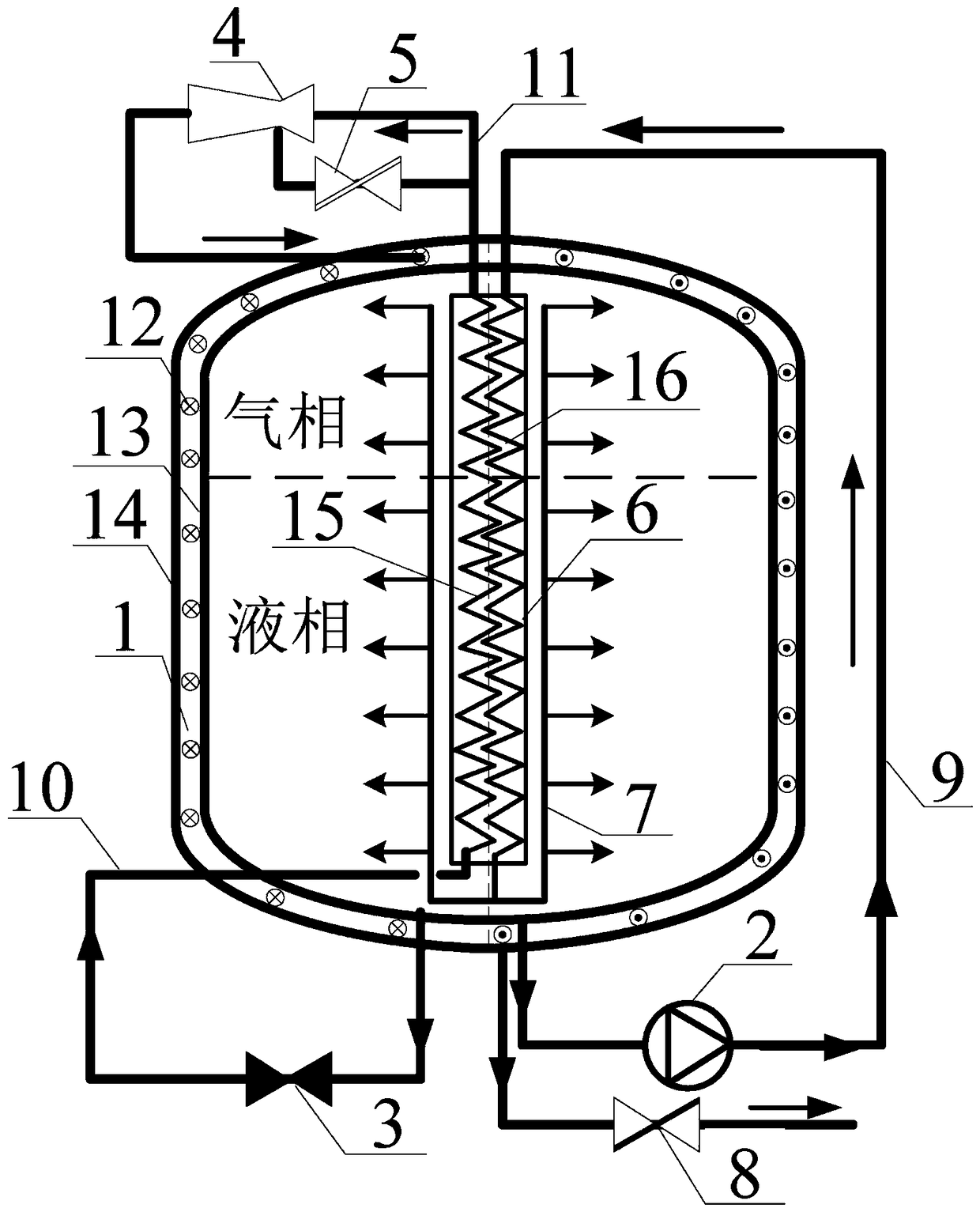 Efficient pressure-control cryogenic propellant storage tank with ejector