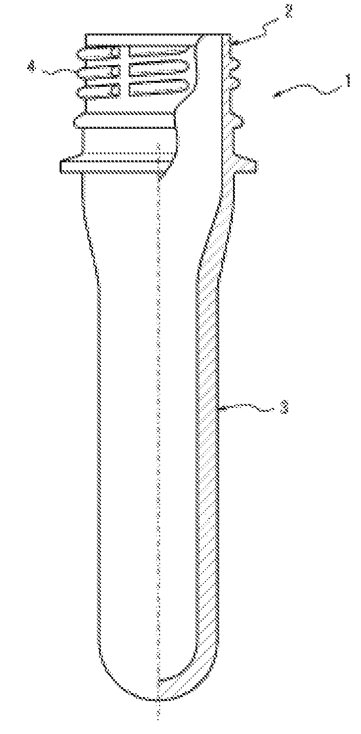 Preform for liquid blow molding