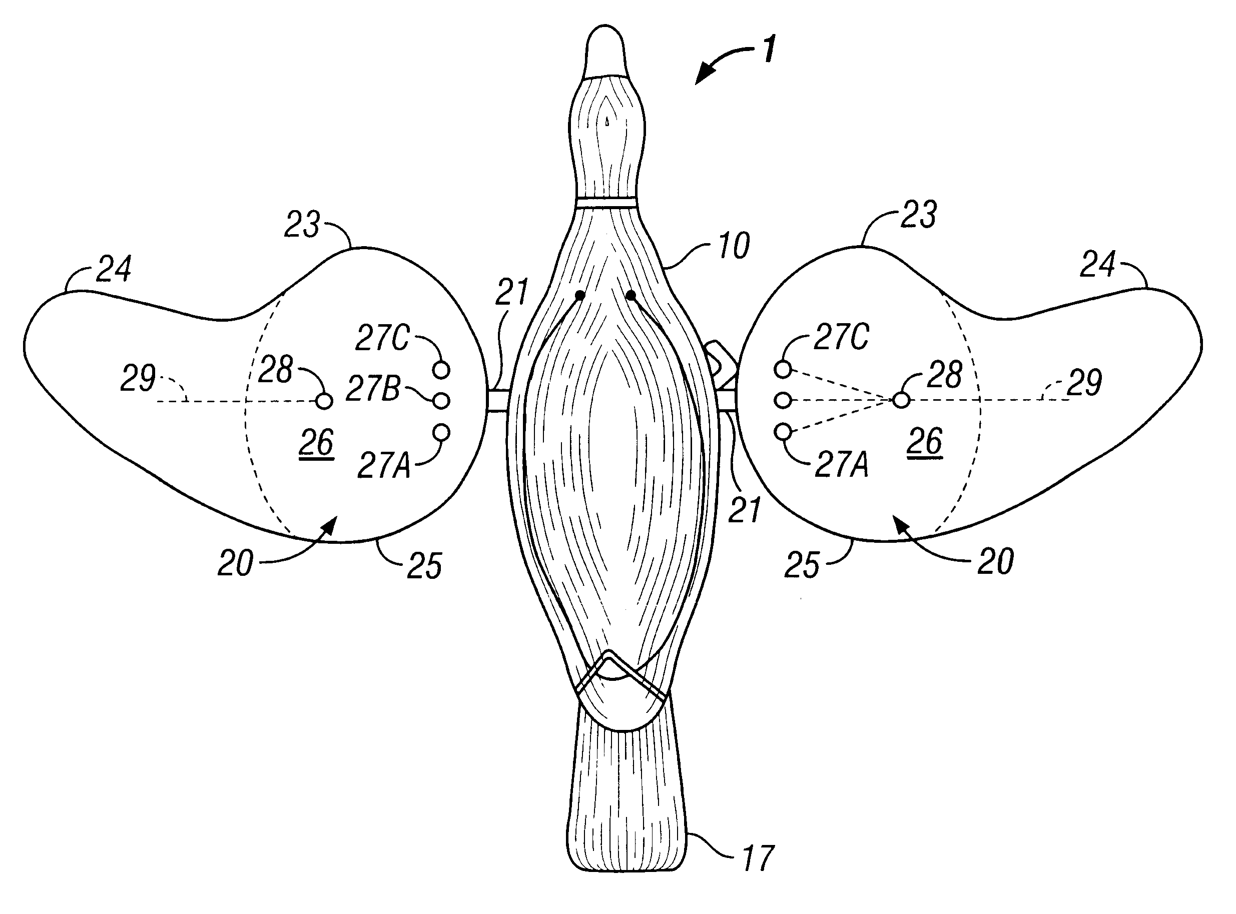 Game decoy with high-speed, rotating "strobe" wings and in-line motor drive