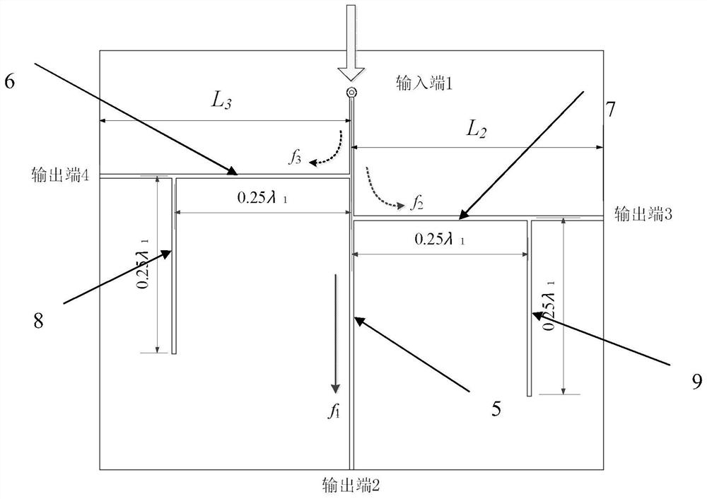 Frequency selection microstrip splitter