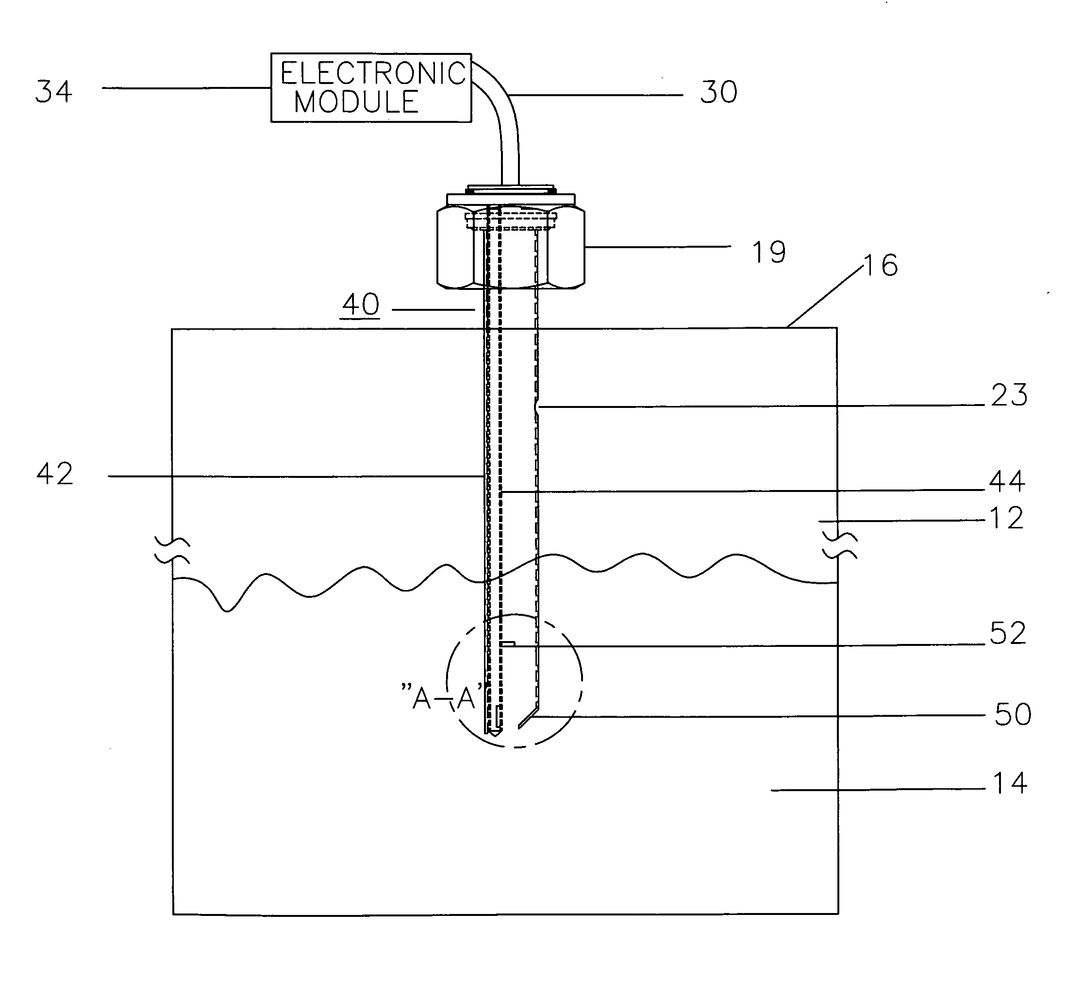 Bottom up contact type ultrasonic continuous level sensor