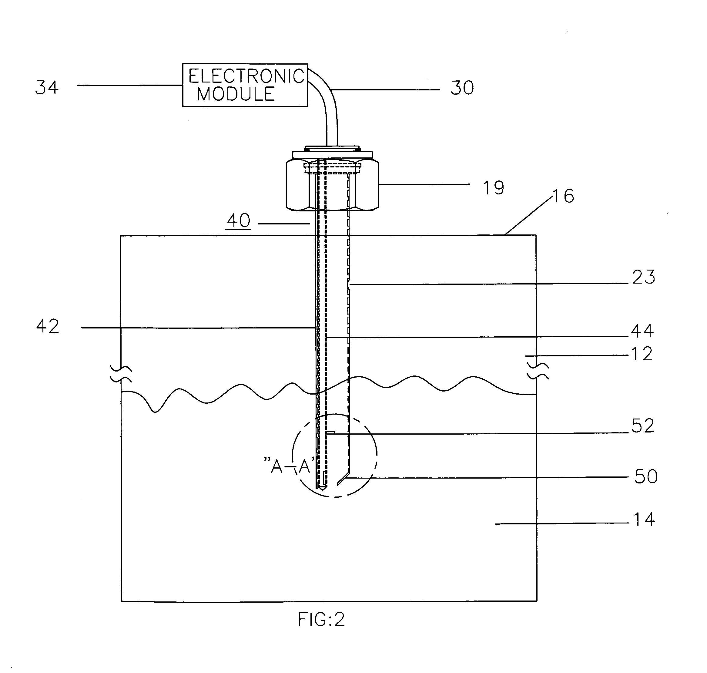 Bottom up contact type ultrasonic continuous level sensor