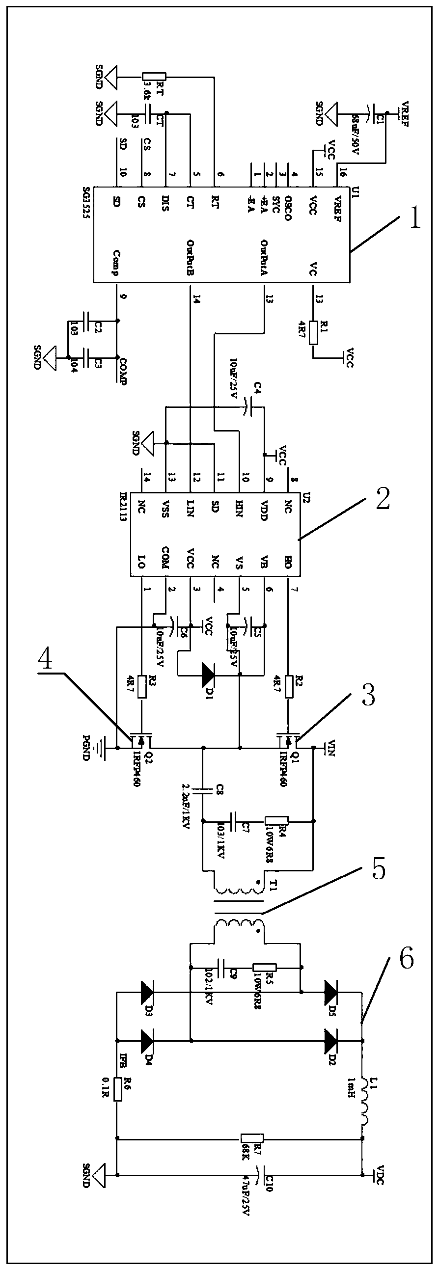 DC stabilized power supply with programmable wide-range output asymmetric half-bridge structure