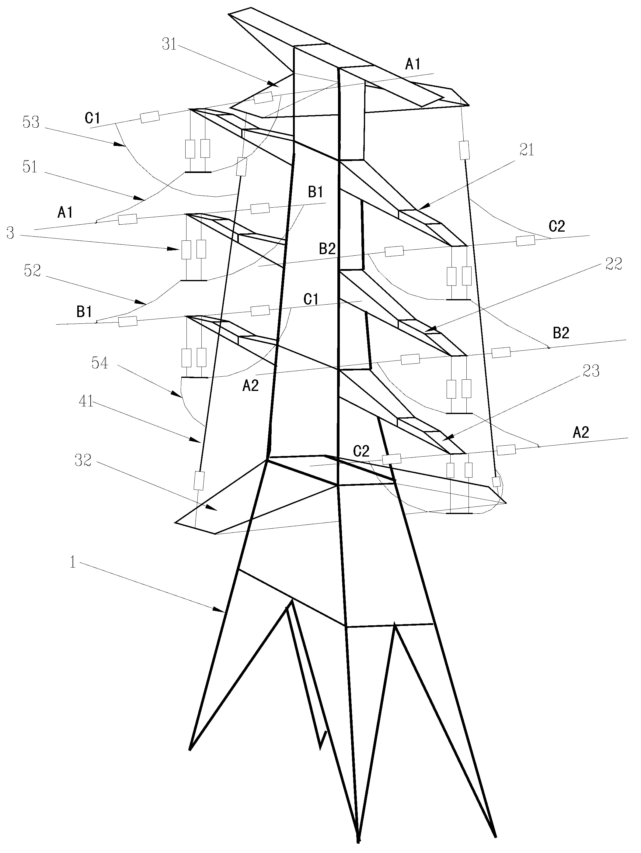 Jumping around transposition tower in common-tower double-circuit transmission line