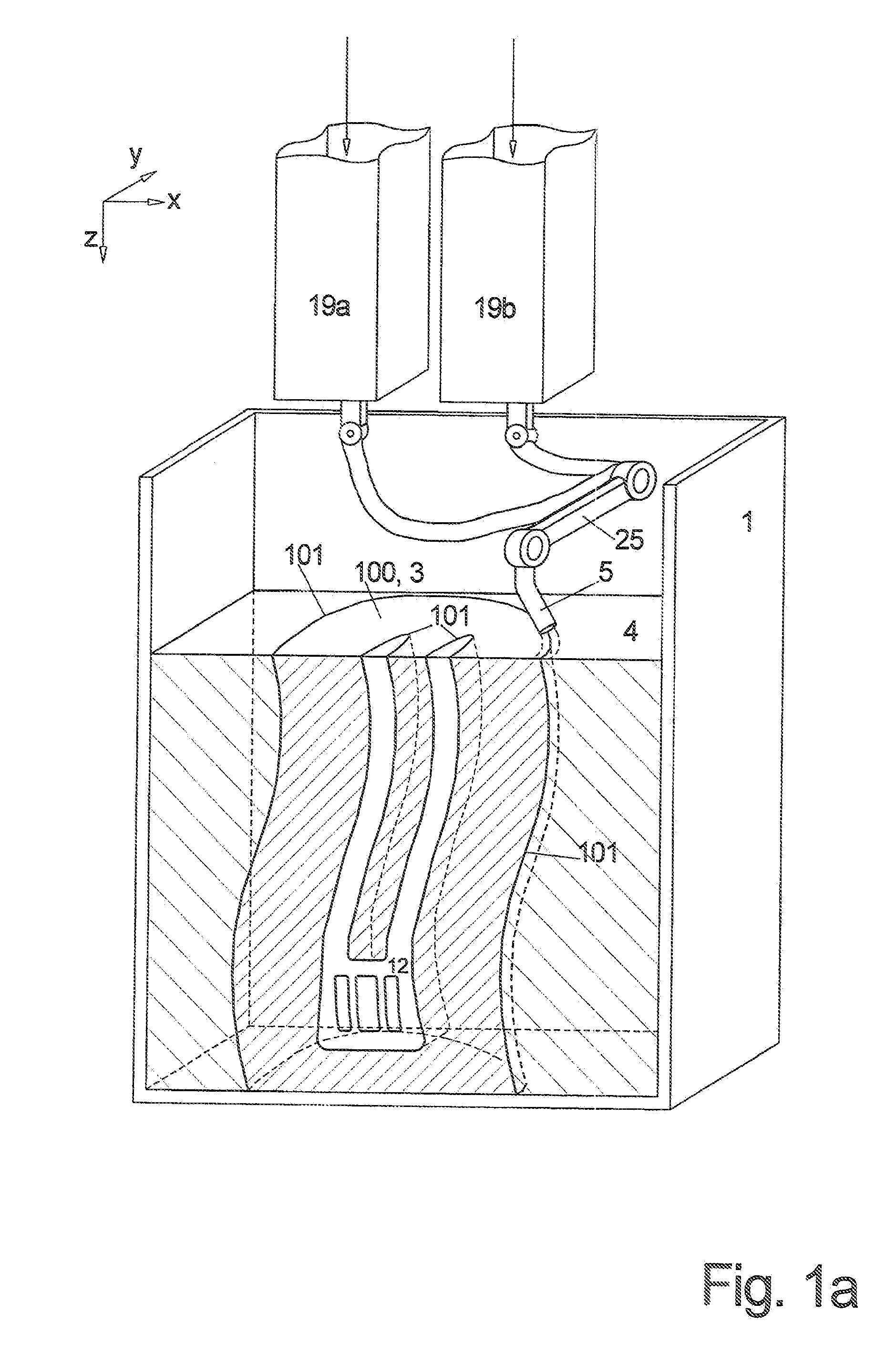 Method and device for layered buildup of a shaped element