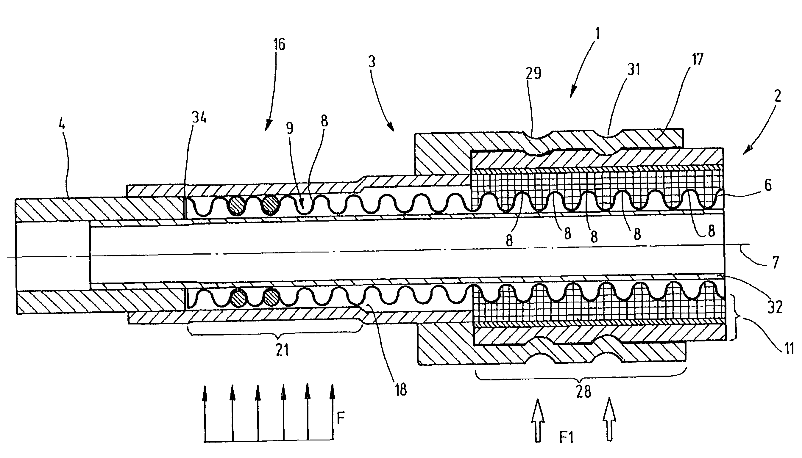 Flexible corrugated hose assembly and connecting process