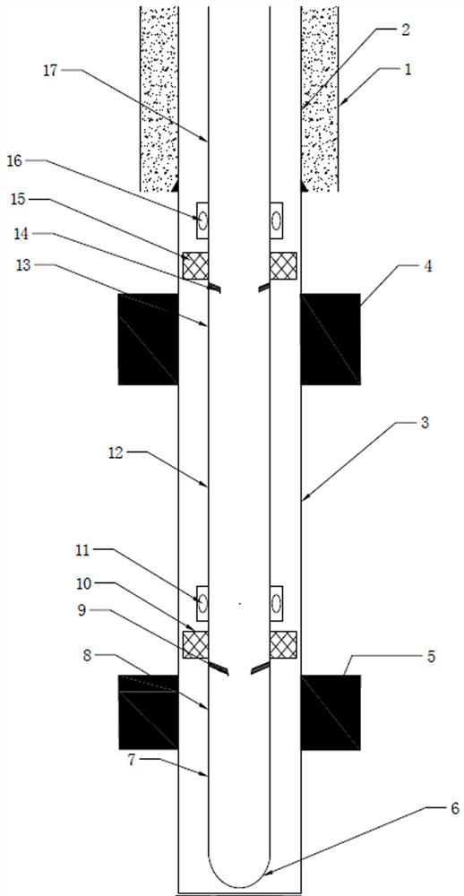 Selective segmented well cementing technology of double-target layer coal bed gas well and well structure