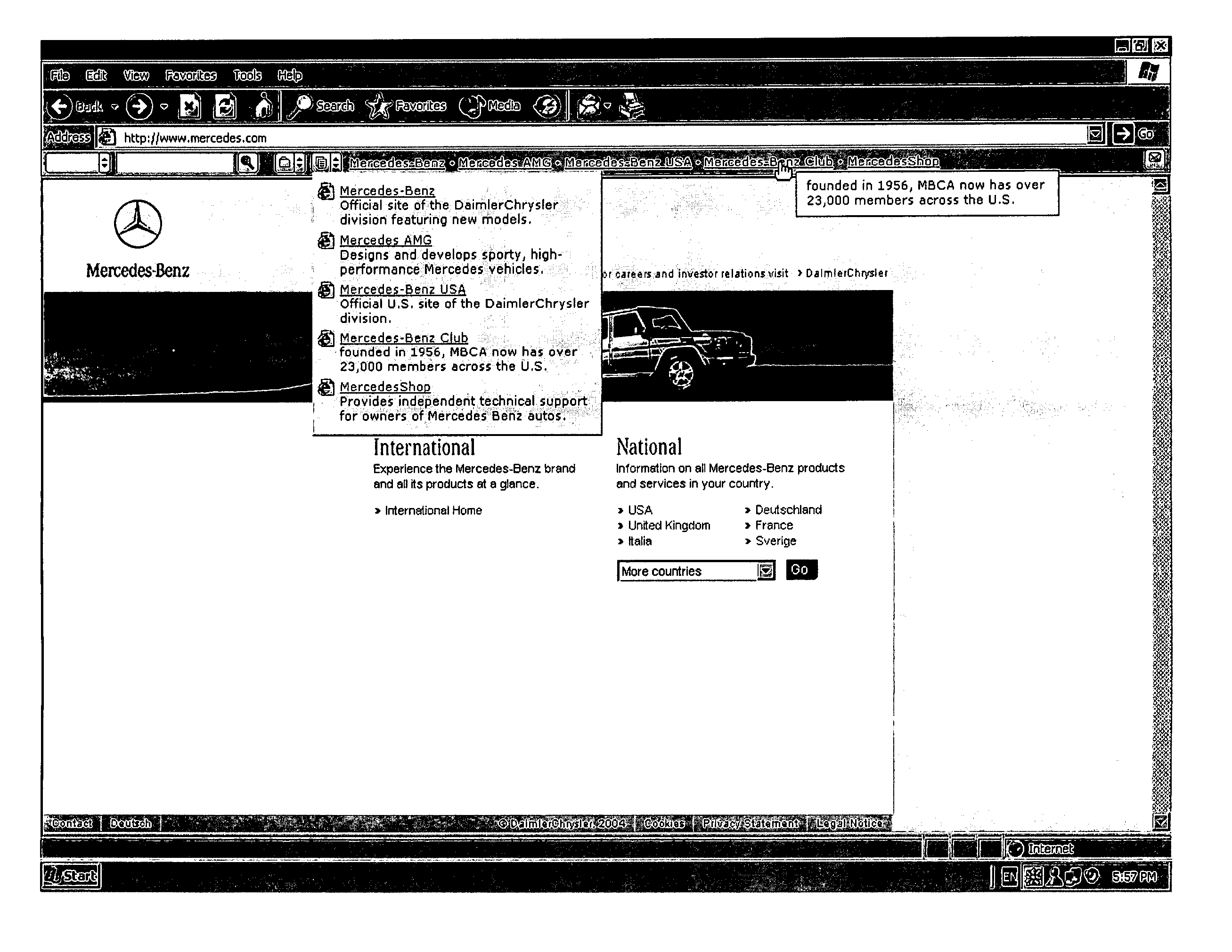 Method and system for presenting links associated with a requested website