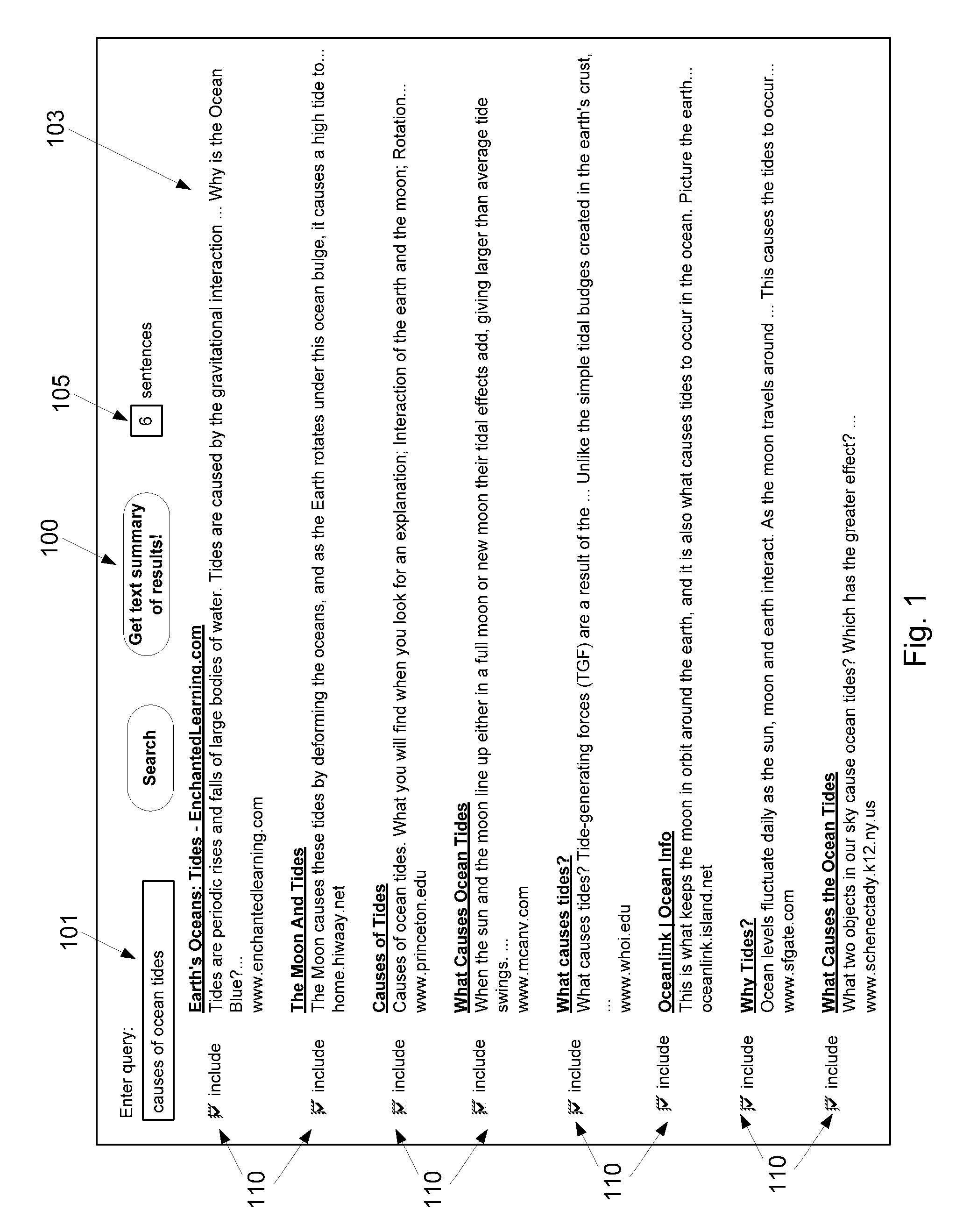 System, method, and user interface for a search engine based on multi-document summarization