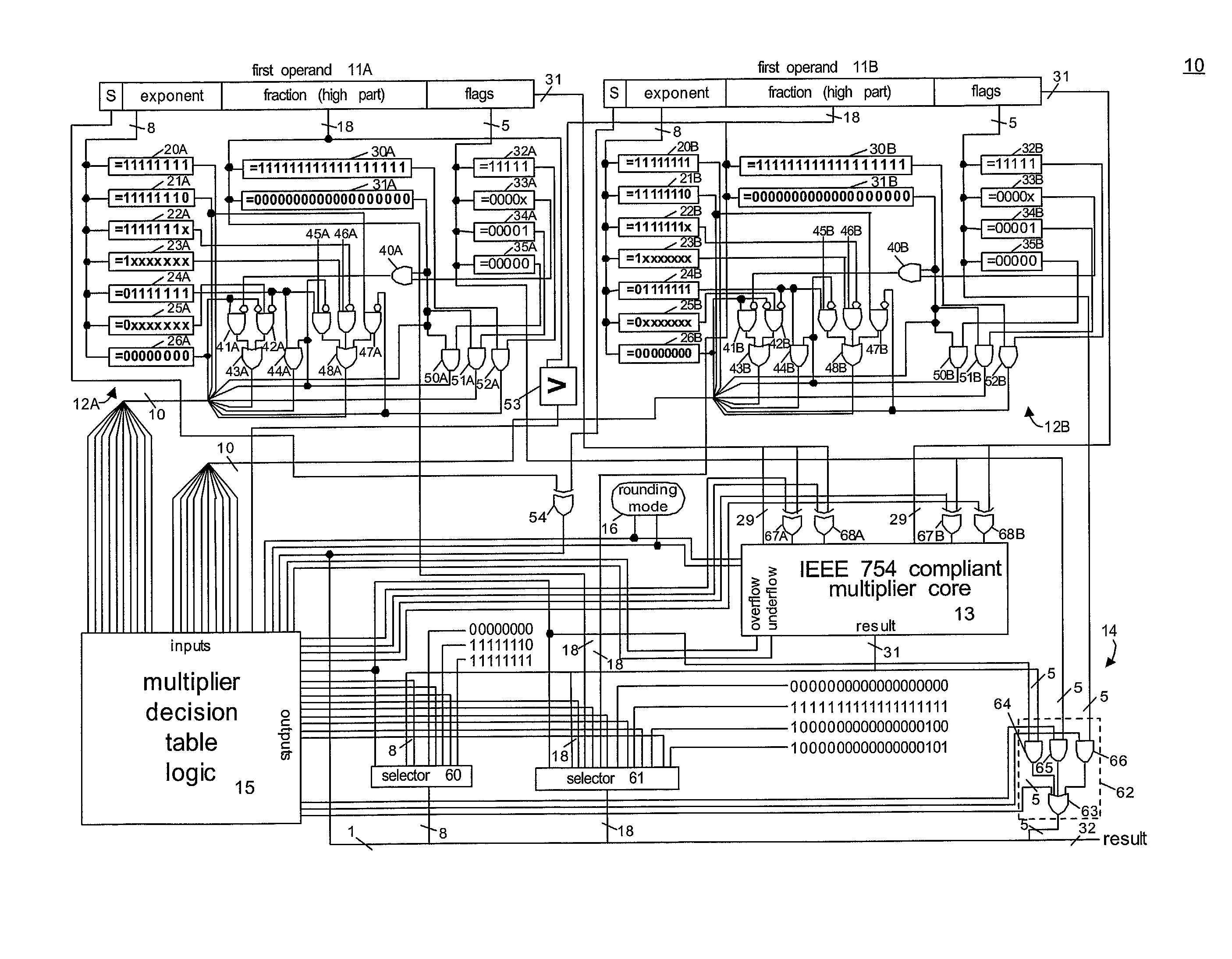 Floating point multiplier with embedded status information