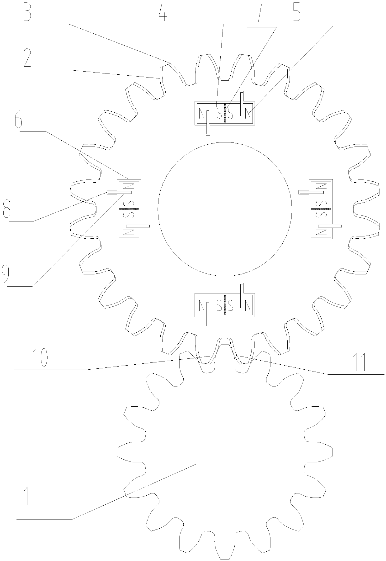 Magnetic gear transmission pair