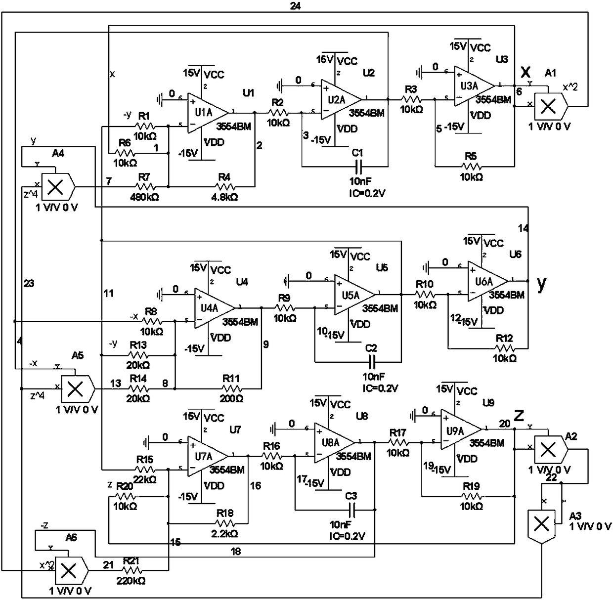 High-order novel three-dimensional chaos model and circuit thereof