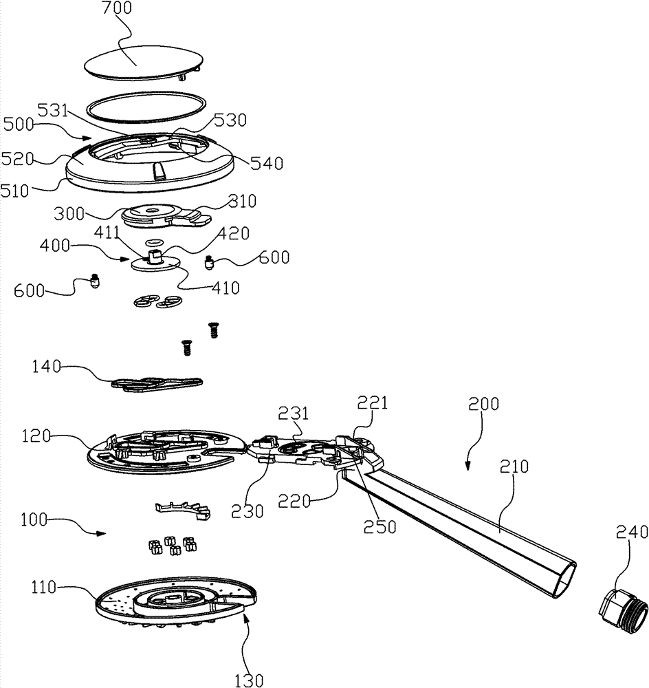 Handle shower head with bottom inlet water switched at back