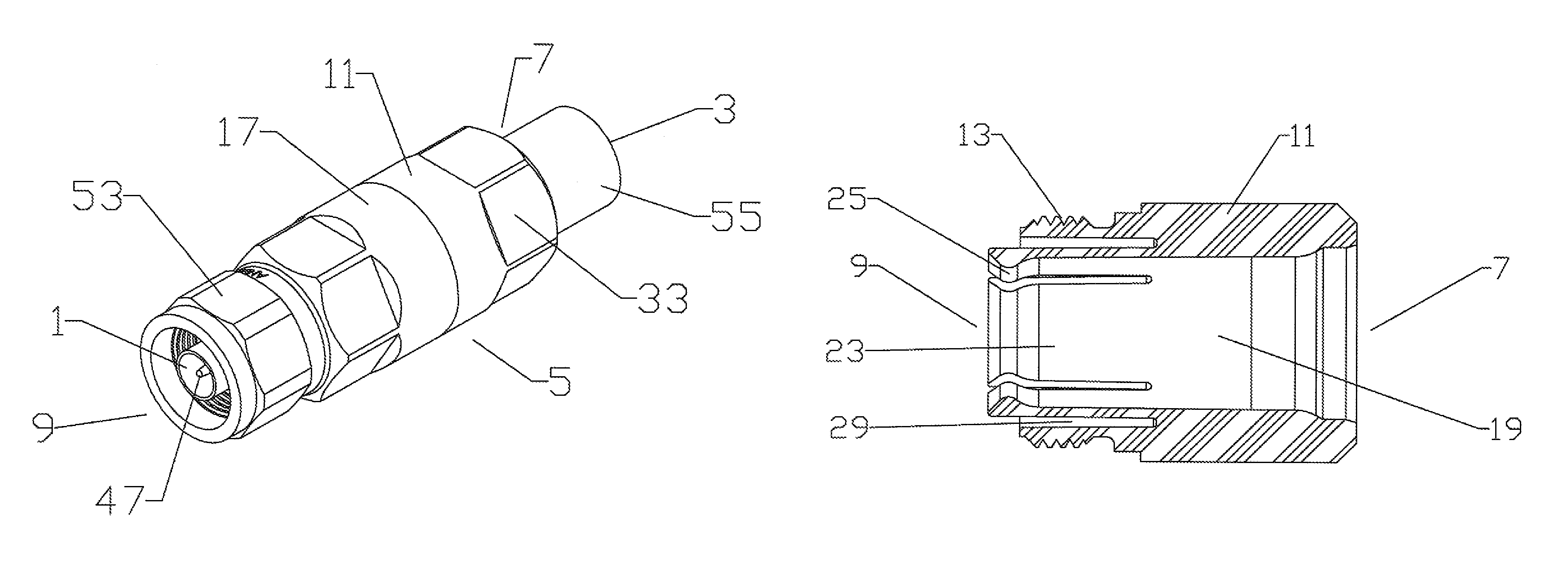 Annular corrugated coaxial cable connector with polymeric spring finger nut