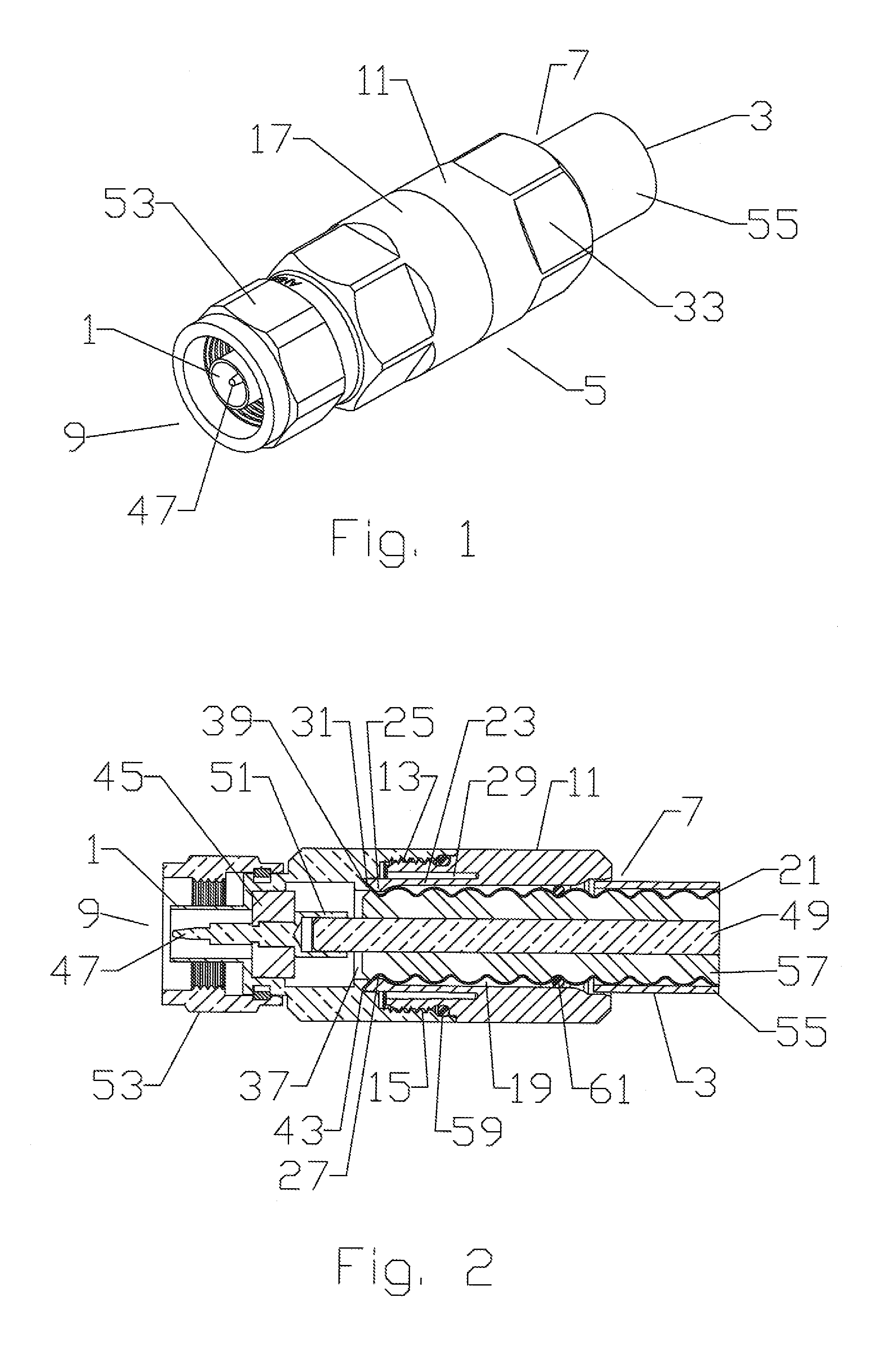 Annular corrugated coaxial cable connector with polymeric spring finger nut