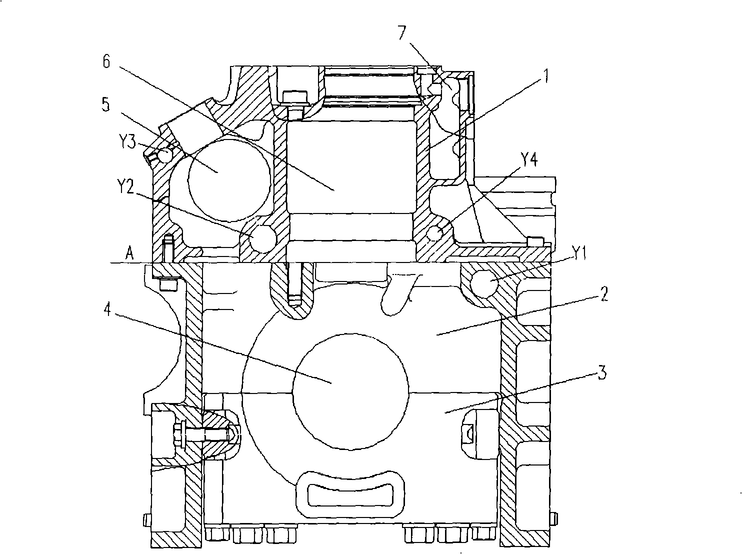 Engine multi-oil channel split type machine body structure