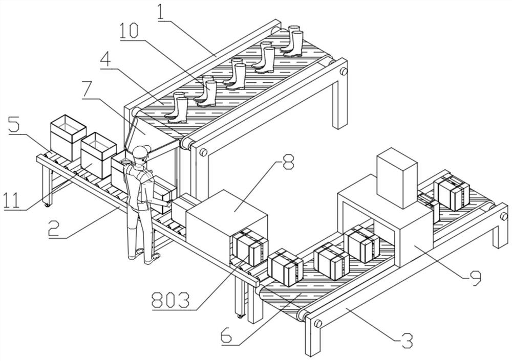 Rubber boot packaging and transporting device and rubber boot packaging method