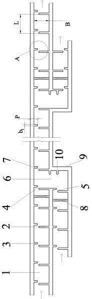 Vertical seam type fishway with bifurcation sections