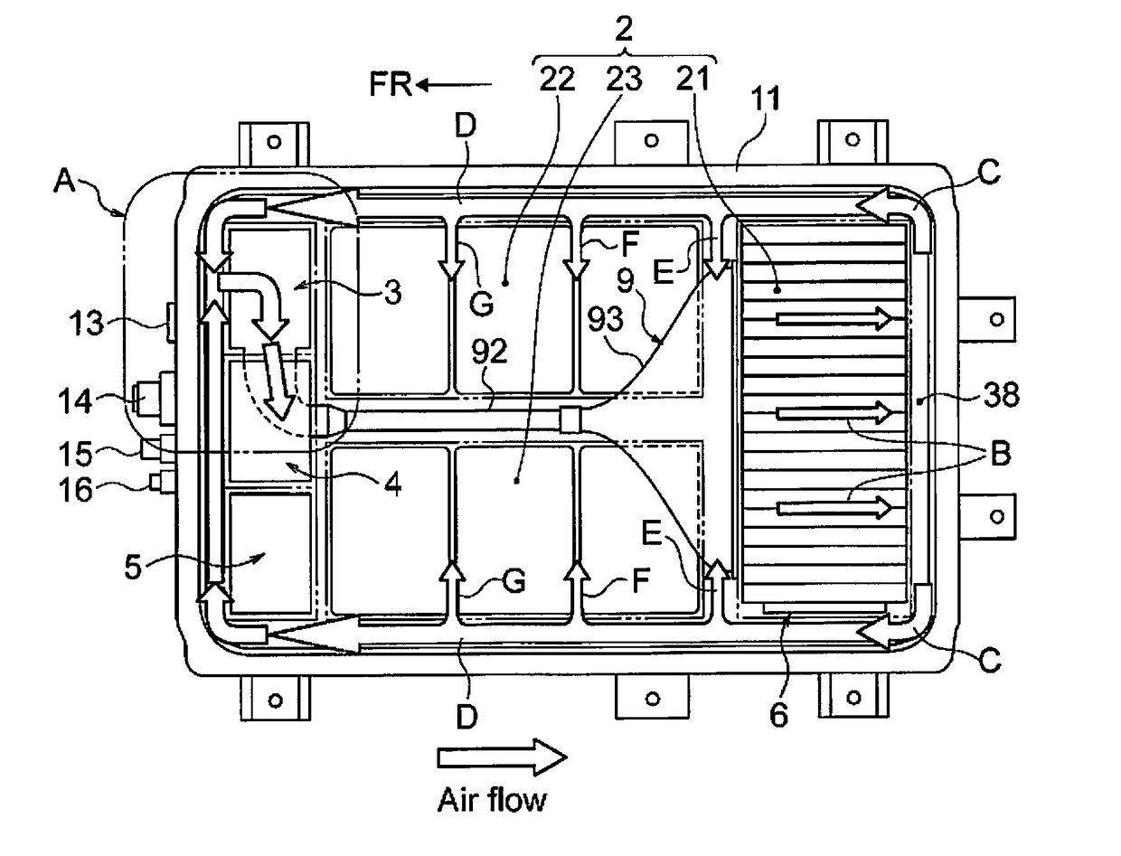 Battery pack temperature control structure for electric vehicles