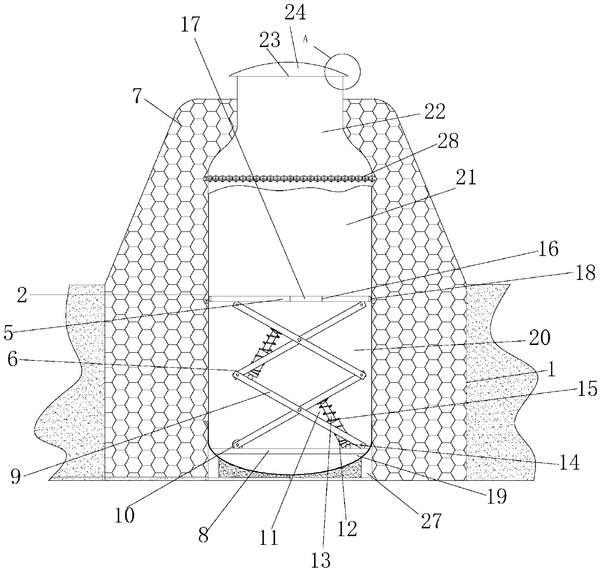 Moving explosive storage provided with liftable operation platform