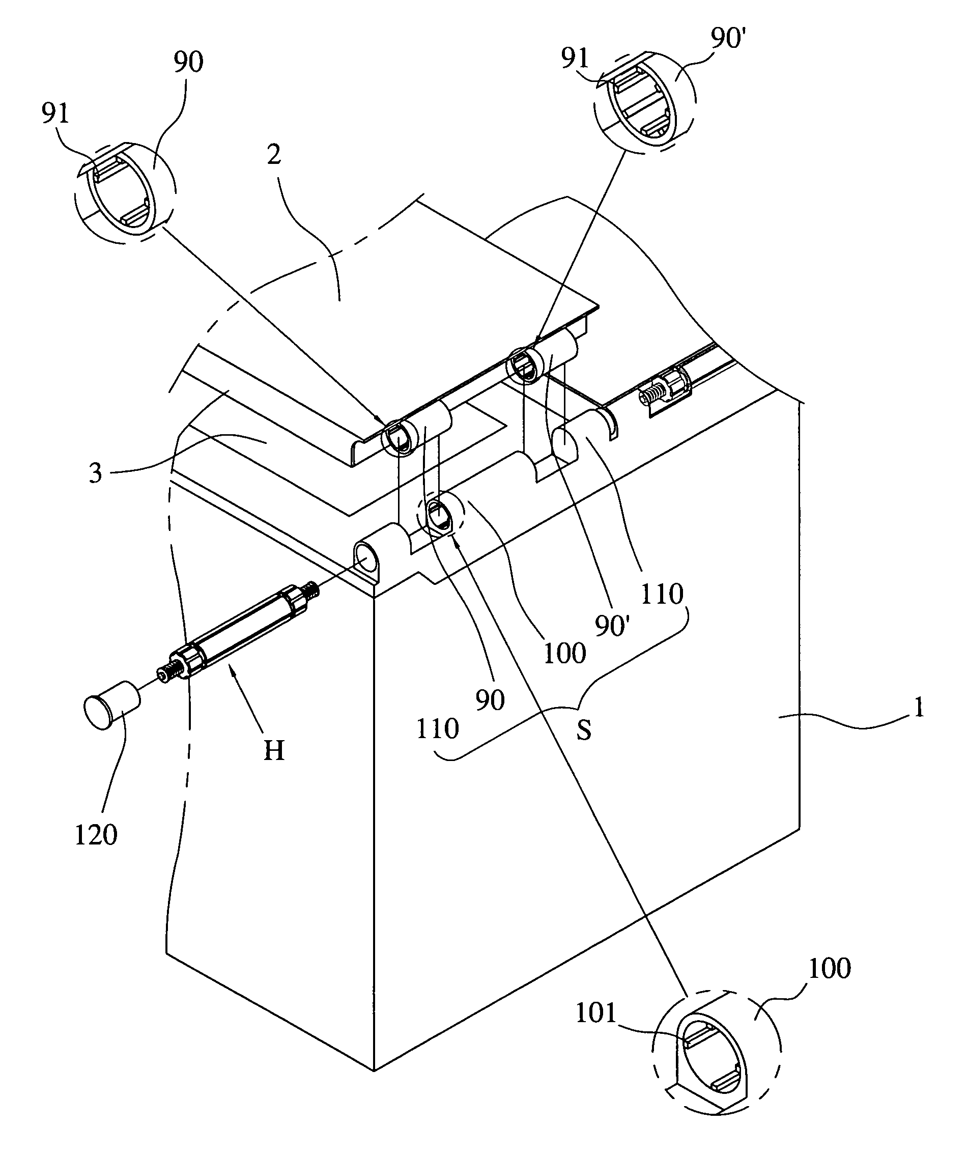 Hinge assembly structure for opening and closing of door of storage facility