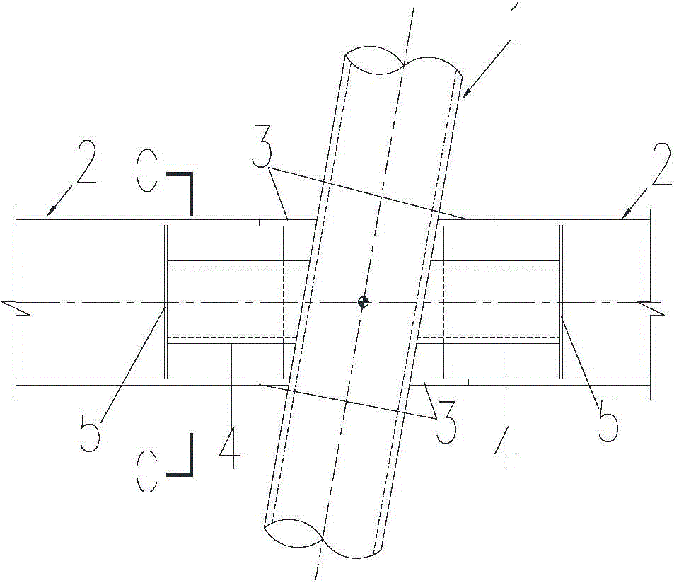 Rigid connection joint for spatial oblique insertion of H-shaped steel structure component and round steel pipe column